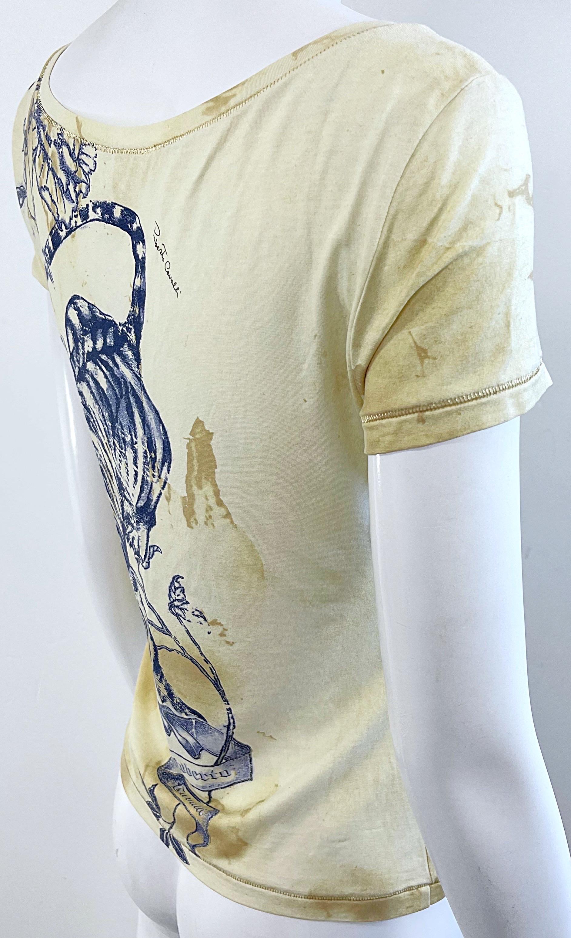 Roberto Cavalli Camiseta Primavera 2003 Estampado Tatuaje Flor de Dragón Vintage Y2K en venta 4
