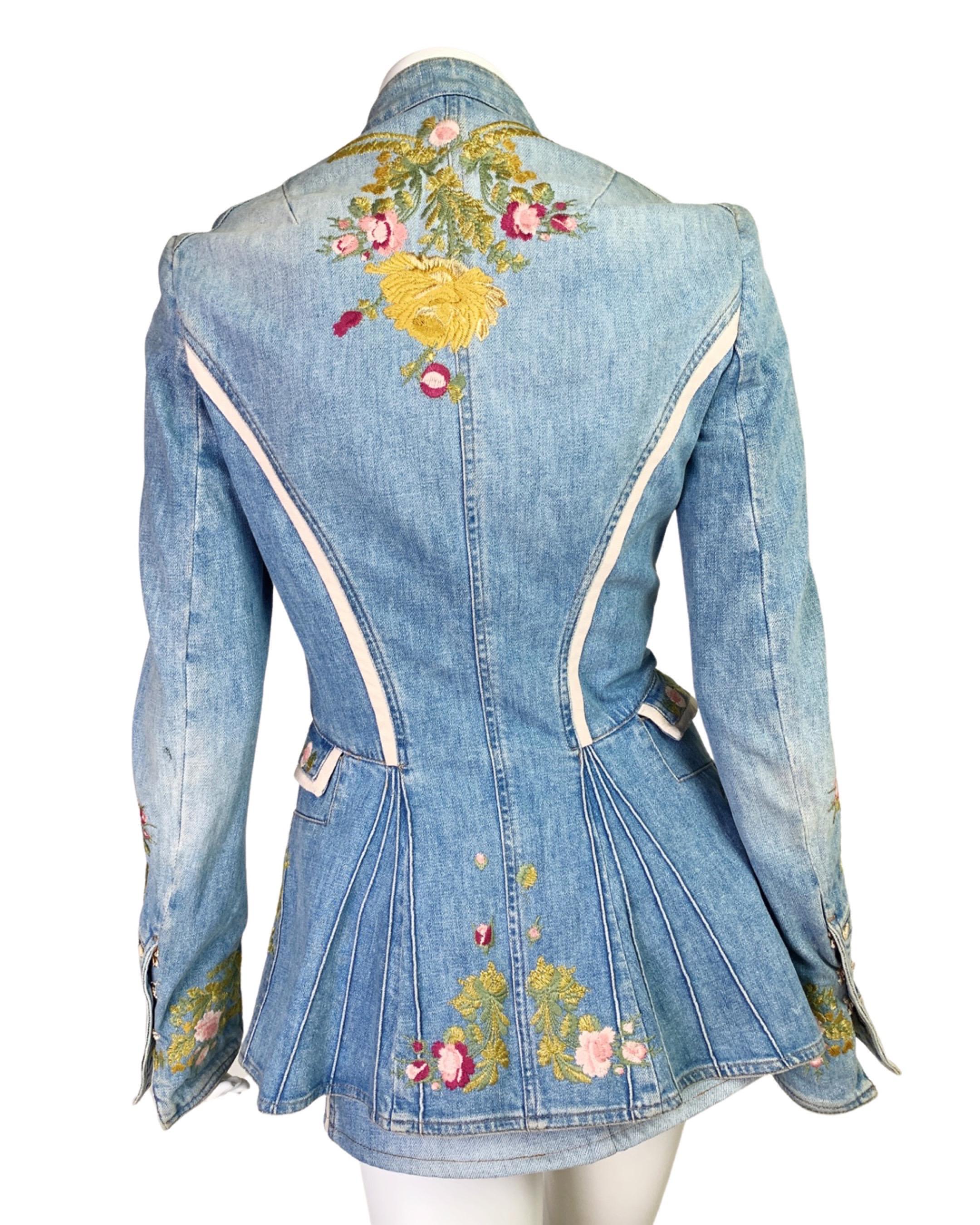 Women's Roberto Cavalli Spring 2003 Embroidered Denim Coat with Skirt