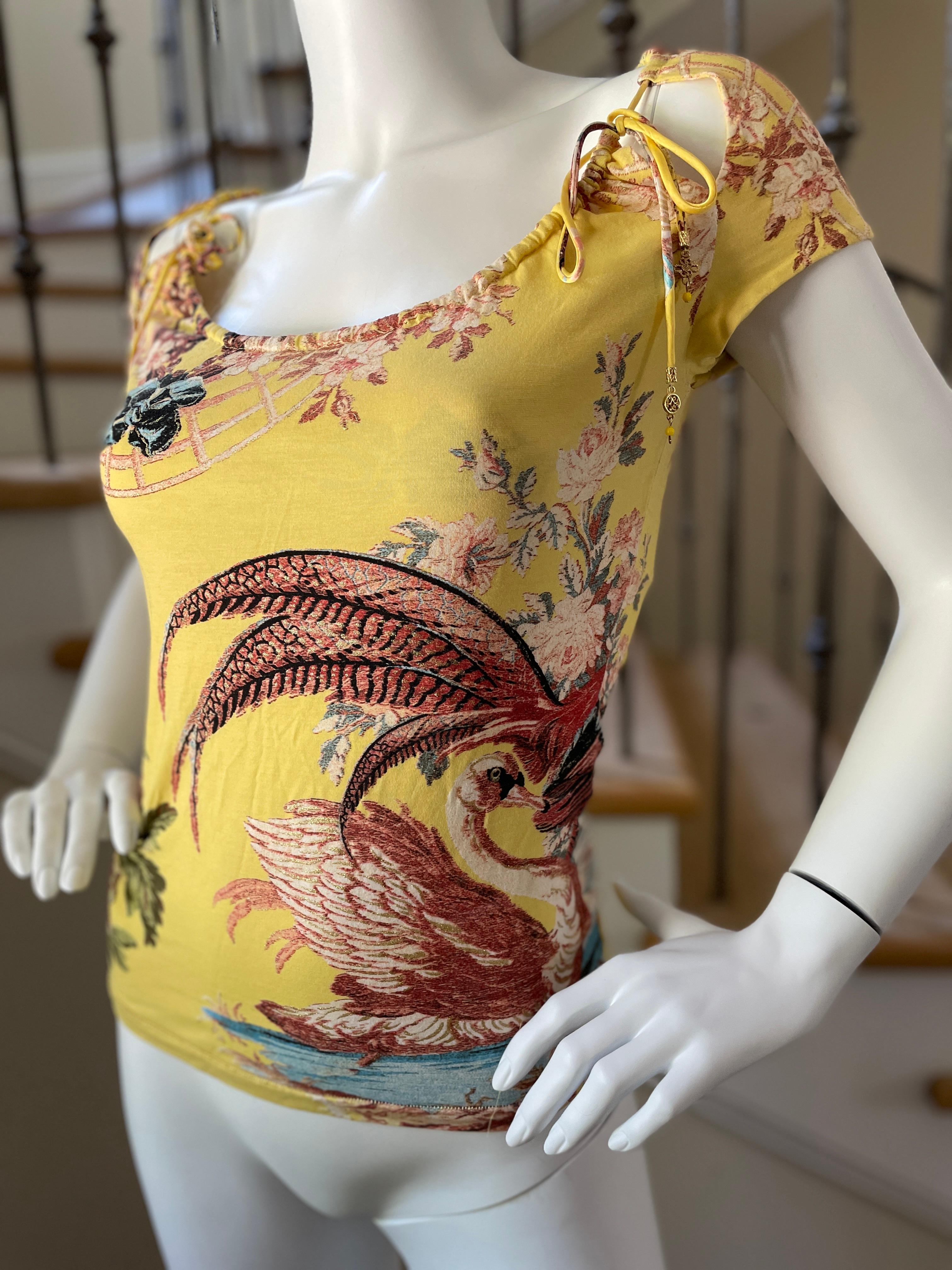 Roberto Cavalli Spring 2003 Pheasant Feather Floral Top  In Excellent Condition For Sale In Cloverdale, CA