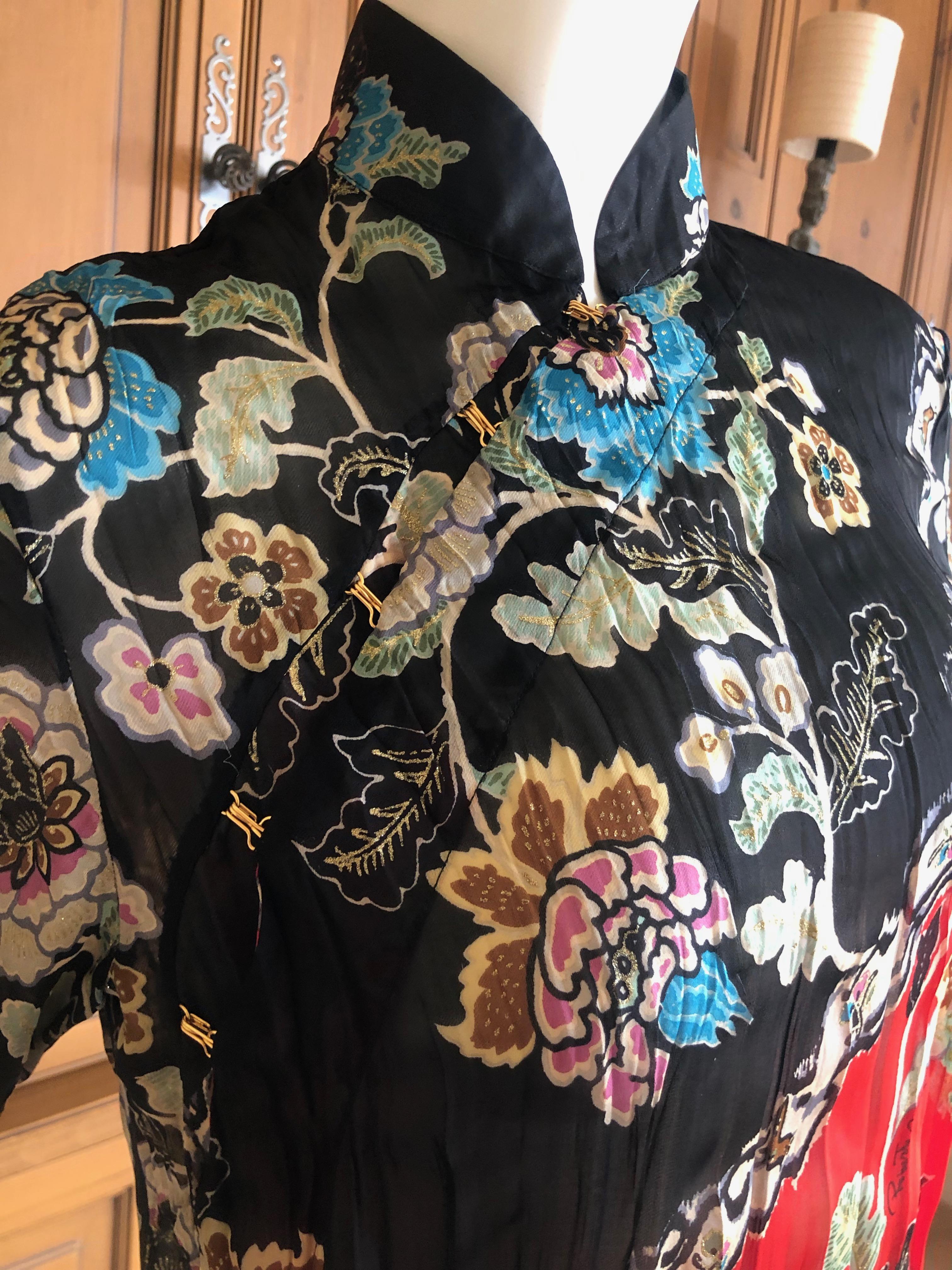 Roberto Cavalli Spring 2003 Pleated Silk Cheongsam Style Floral Tunic In Excellent Condition For Sale In Cloverdale, CA