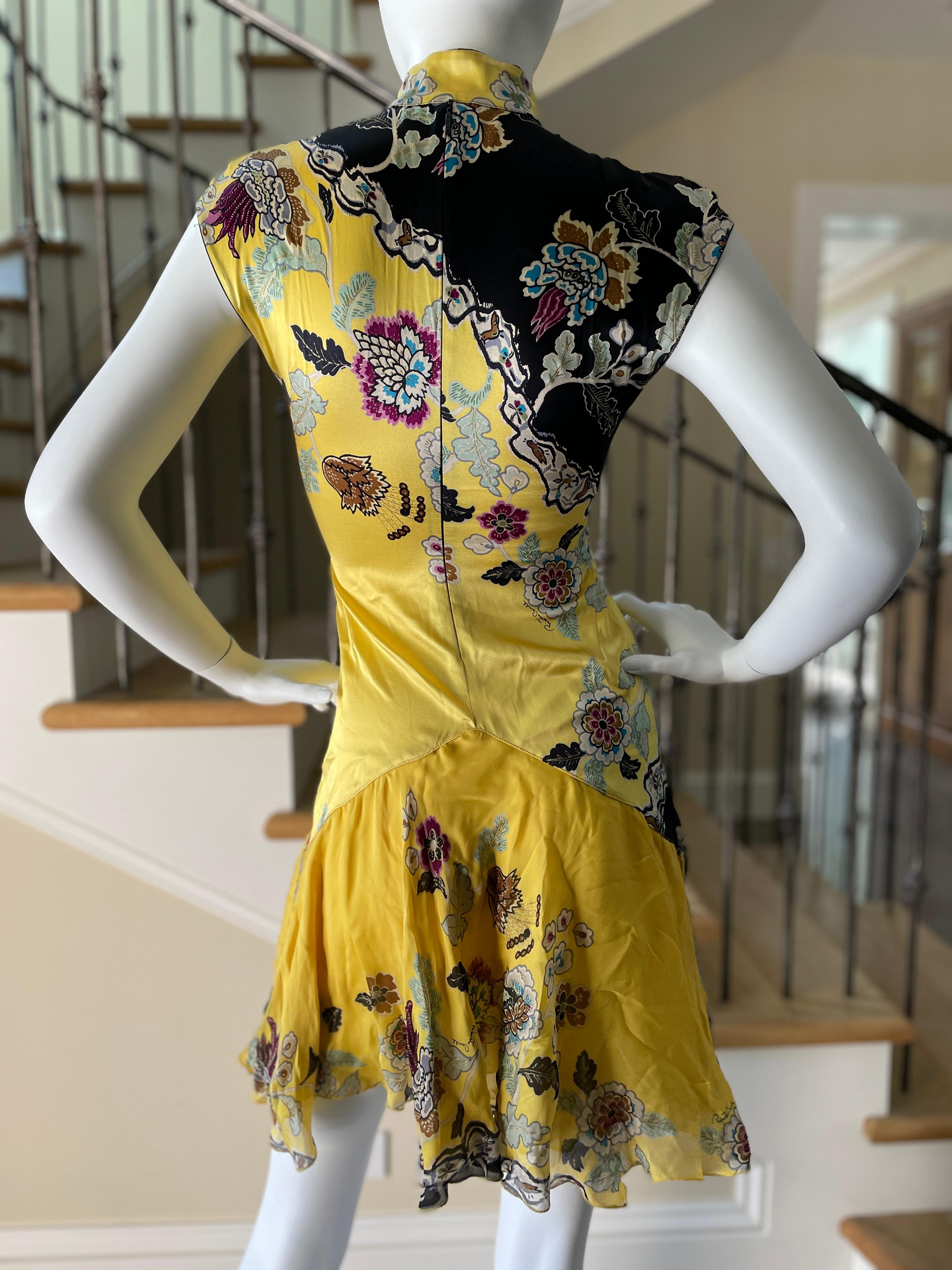 Roberto Cavalli Spring 2003 Silk Cheongsam High Collar Keyhole Floral Dress For Sale 4