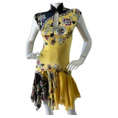 Roberto Cavalli Spring 2003 Silk Cheongsam High Collar Keyhole Floral Dress