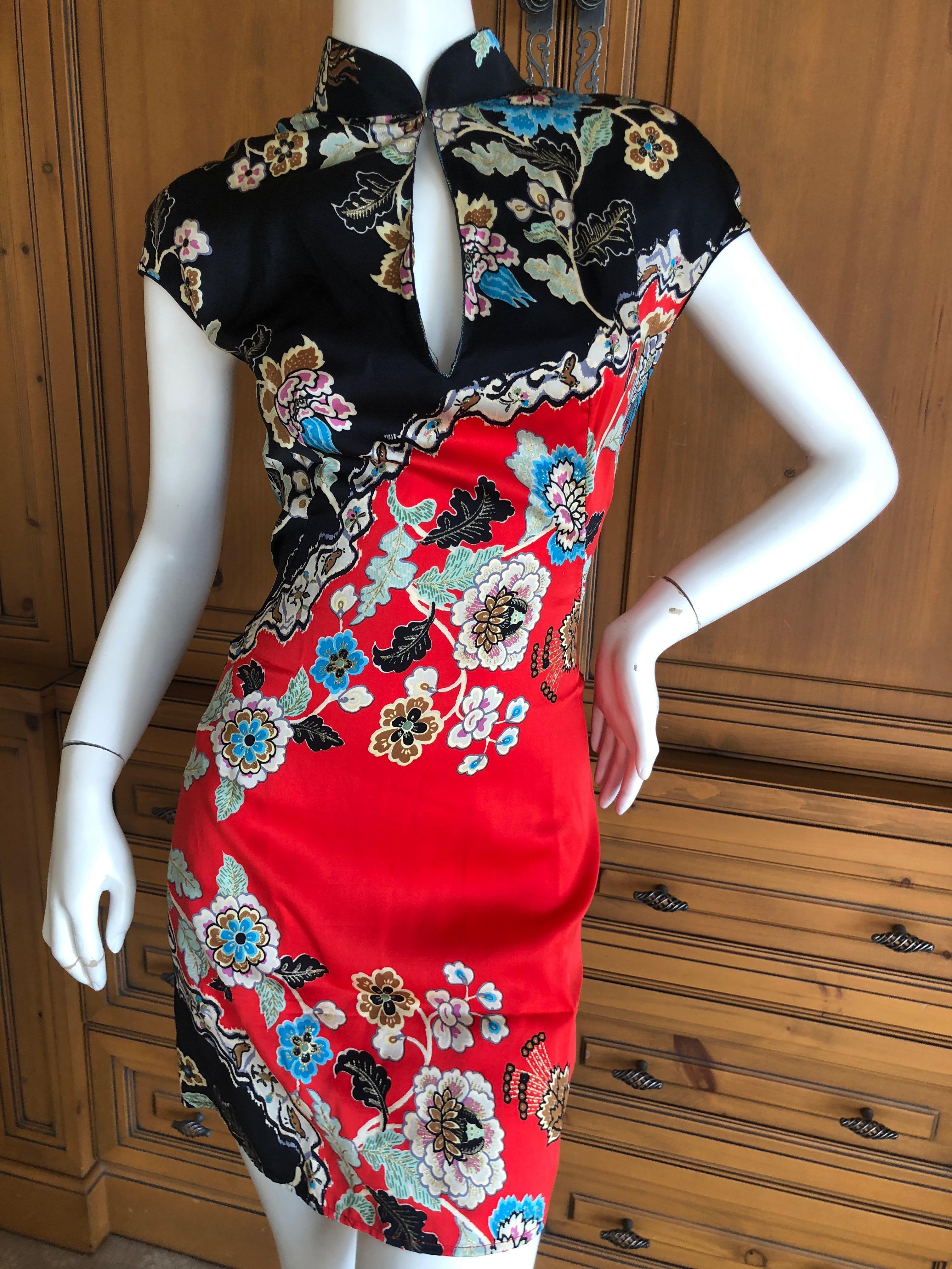 Roberto Cavalli Spring 2003 Silk Cheongsam Style Floral Dress In Excellent Condition In Cloverdale, CA