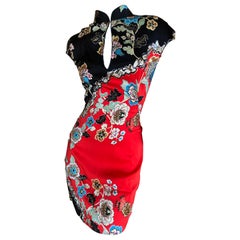 Roberto Cavalli Spring 2003 Silk Cheongsam Style Floral Dress