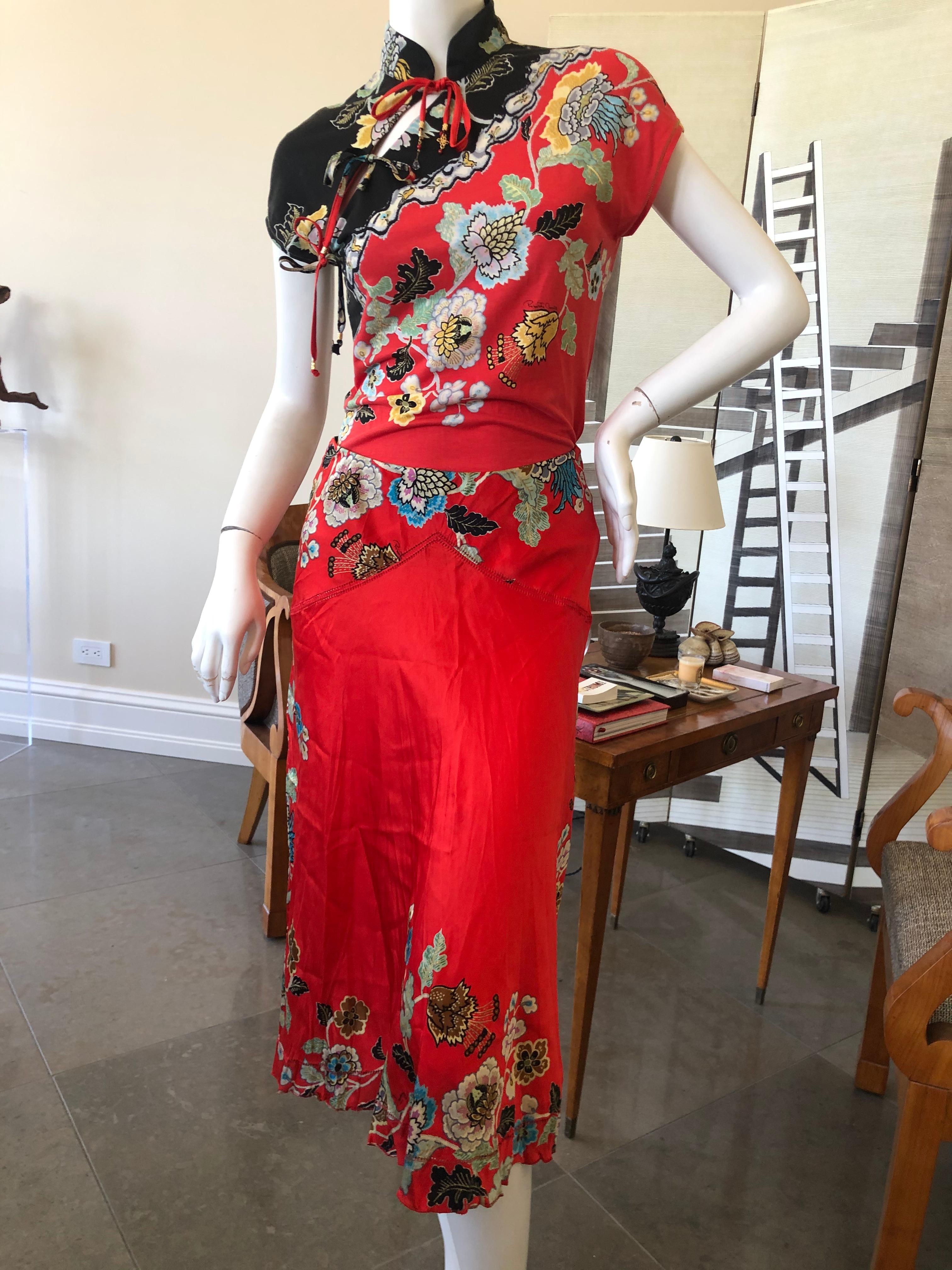 Roberto Cavalli Frühjahr 2003 Seidenkleid-Set im Cheongsam-Stil mit Rock und Oberteil im Angebot 6