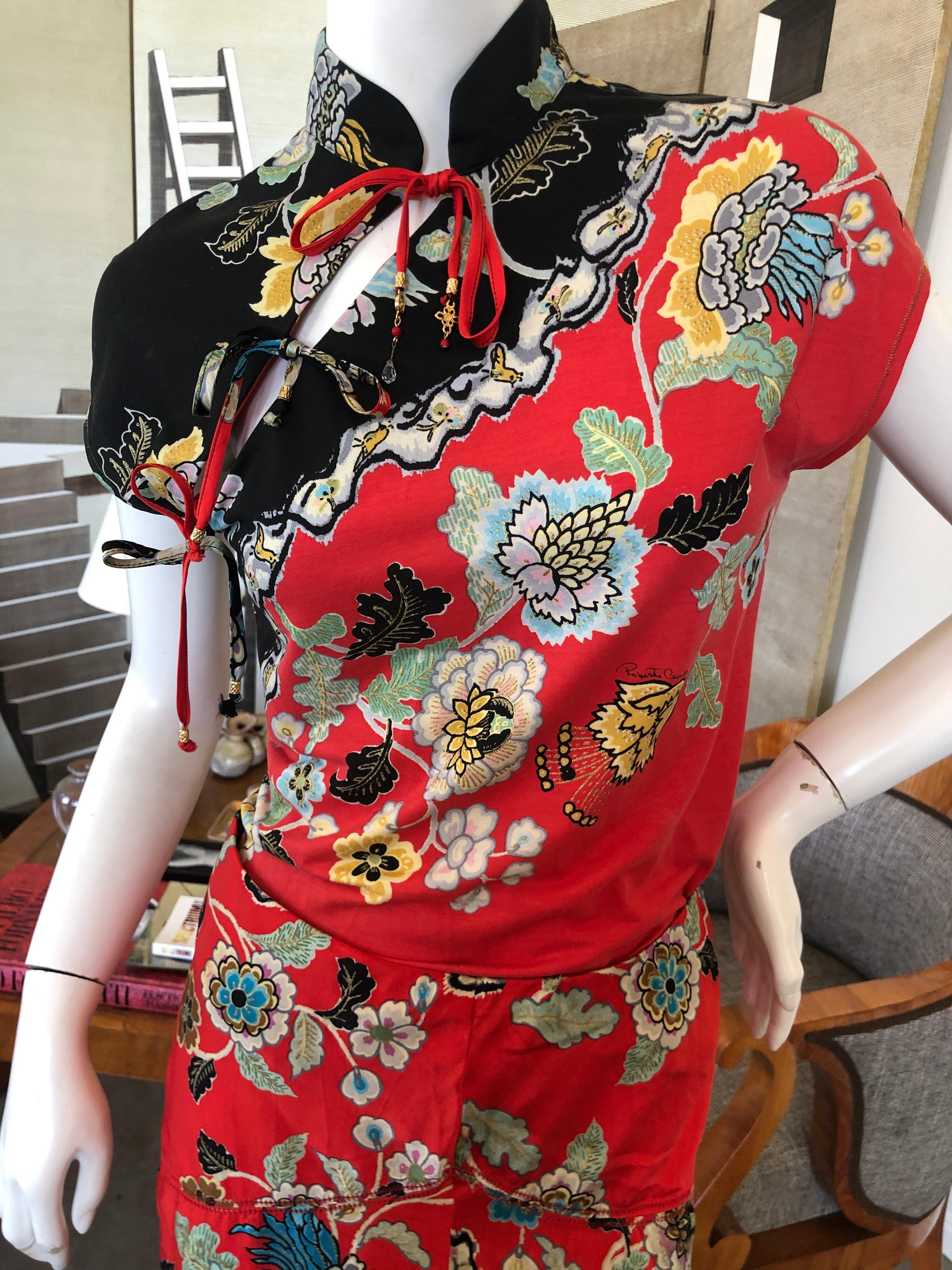 Roberto Cavalli Frühjahr 2003 Seidenkleid-Set im Cheongsam-Stil mit Rock und Oberteil (Grau) im Angebot