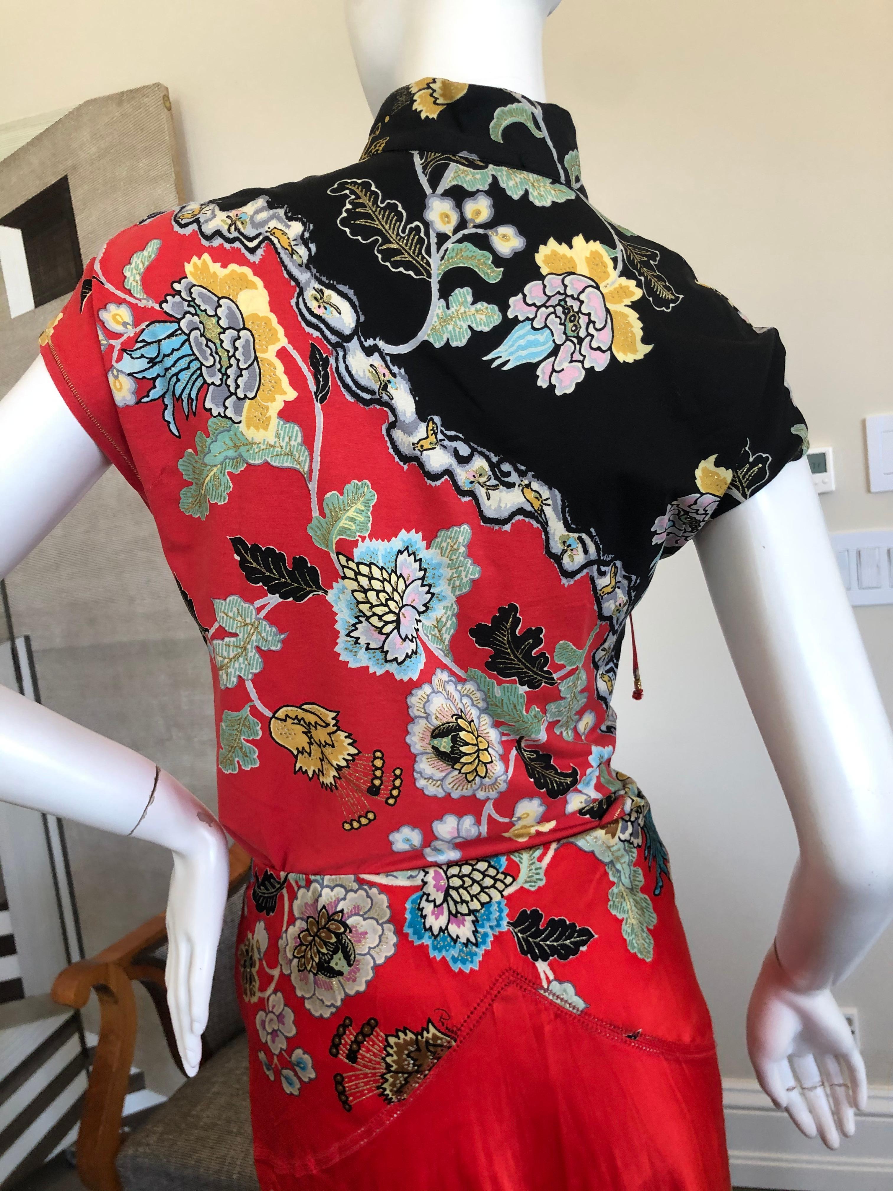Roberto Cavalli Frühjahr 2003 Seidenkleid-Set im Cheongsam-Stil mit Rock und Oberteil im Angebot 3