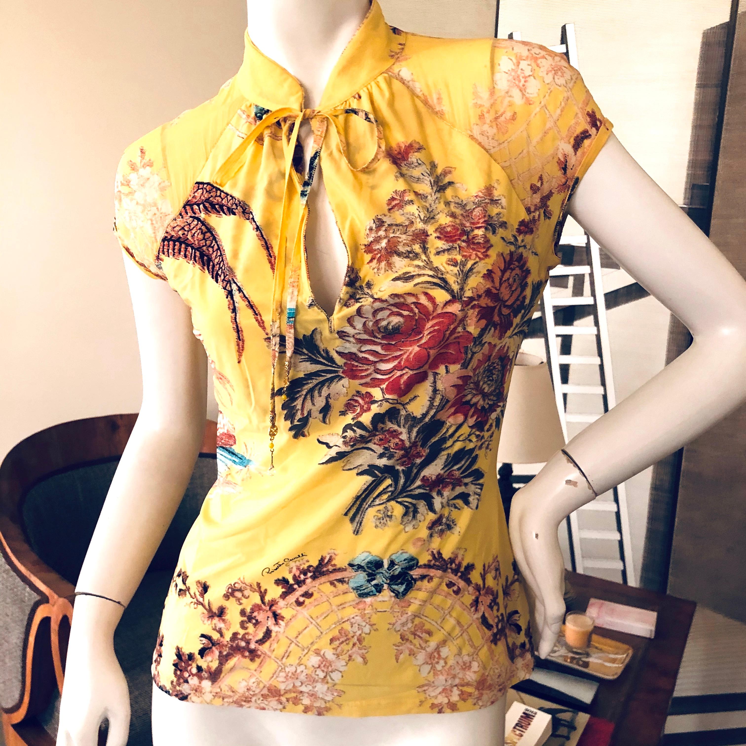 Roberto Cavalli Spring 2003 Silk Cheongsam Style Floral Top 
Size S
Bust 36