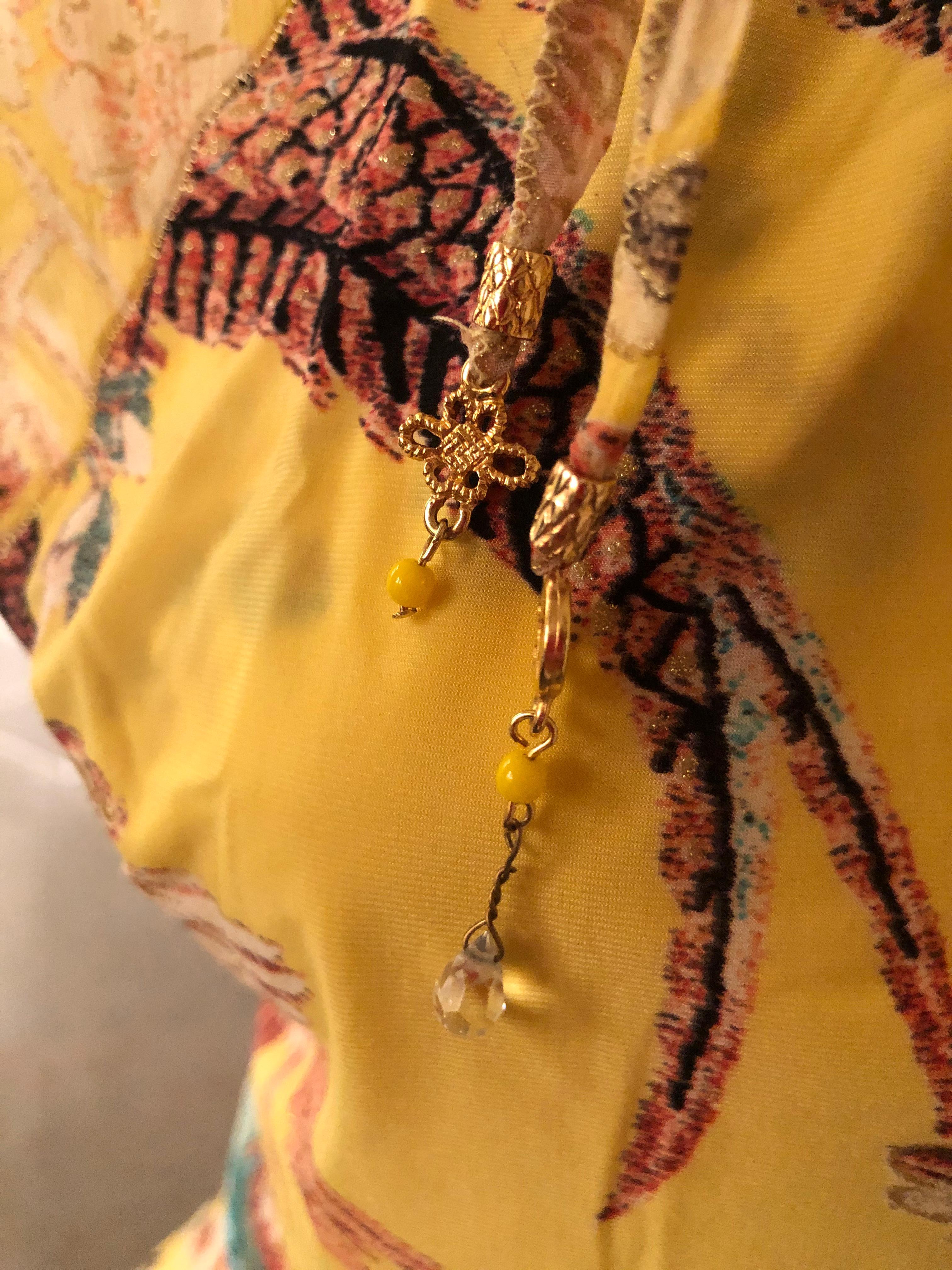 Orange Roberto Cavalli Spring 2003 Silk Cheongsam Style Floral Top