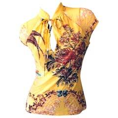 Roberto Cavalli Spring 2003 Silk Cheongsam Style Floral Dress Set w Skirt &  Top