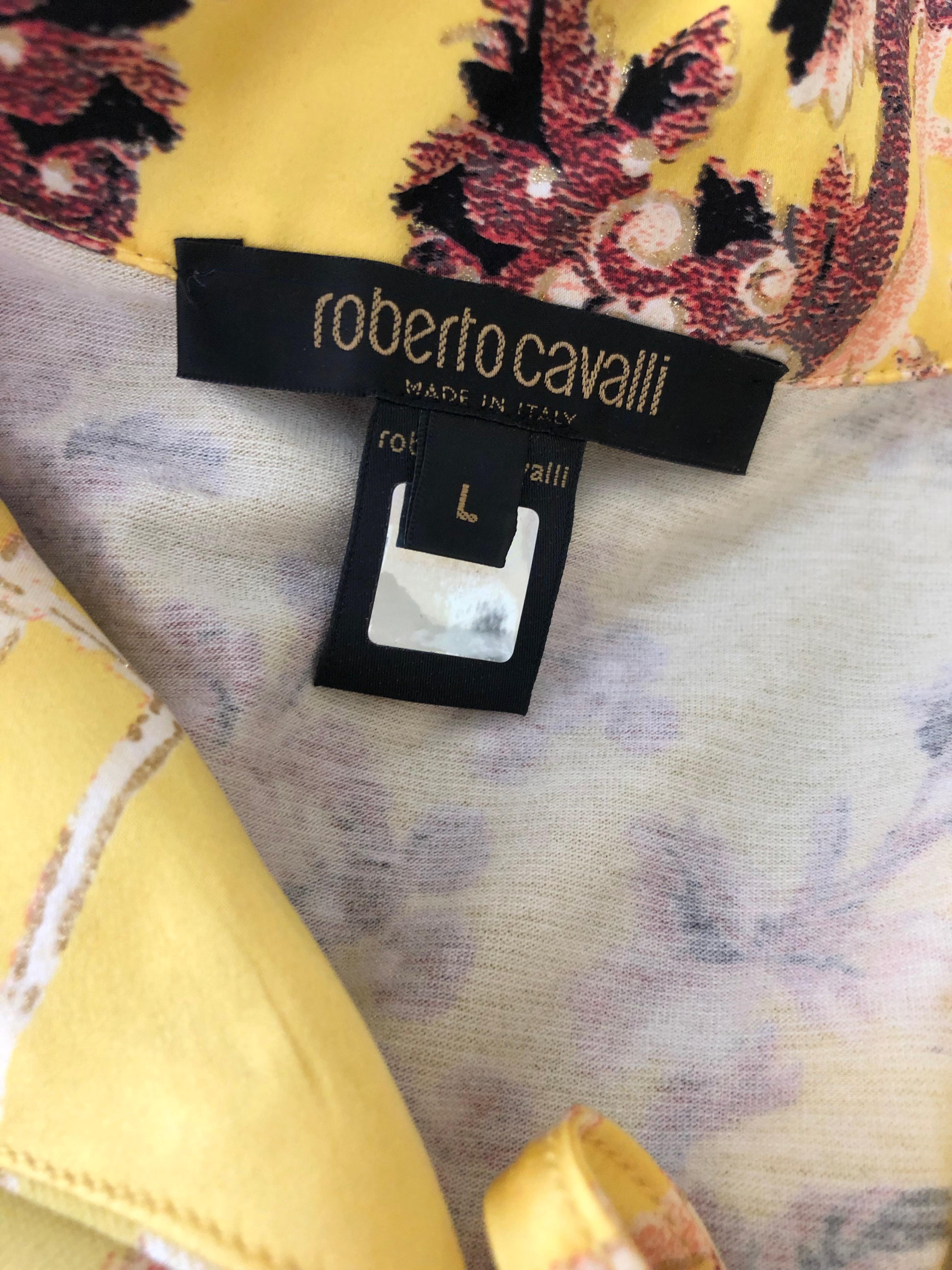 Women's Roberto Cavalli Spring 2003 Silk Cheongsam Style Floral Top Size Large For Sale