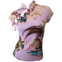 Roberto Cavalli Spring 2003 Silk Cheongsam Style Floral Top Size M