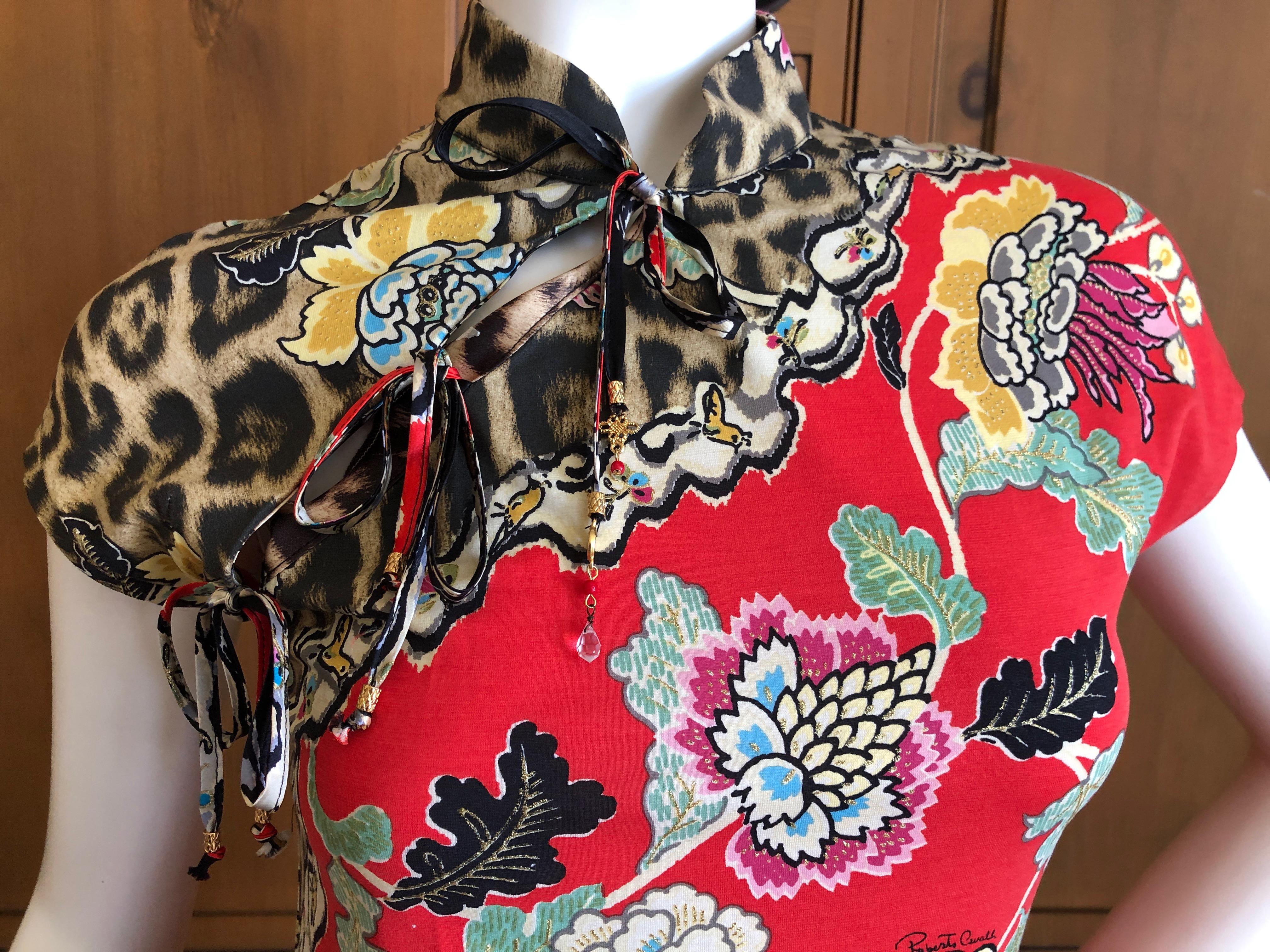 Roberto Cavalli Spring 2003 Silk Cheongsam Style Floral Top Size XS For Sale 1