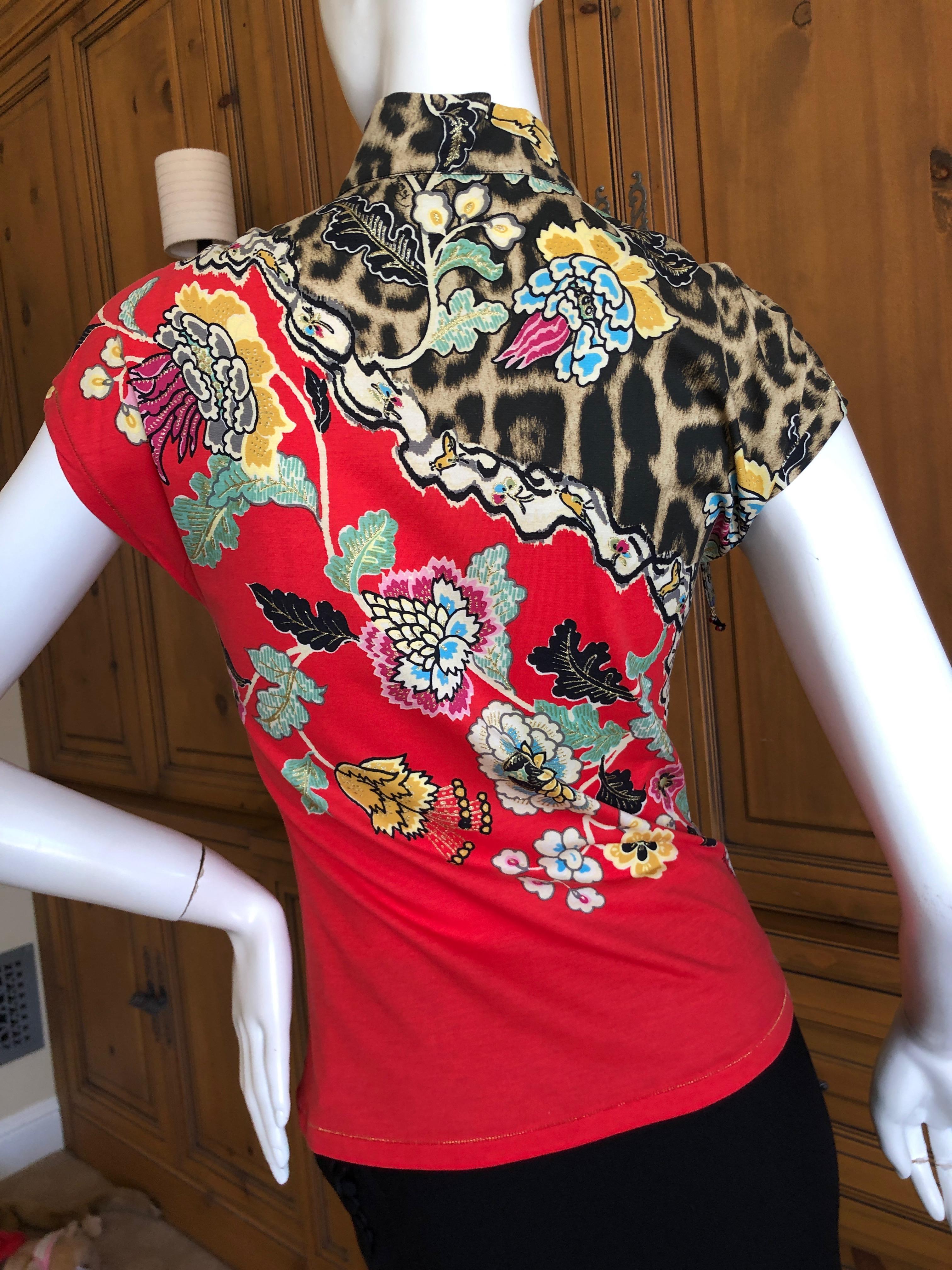 Roberto Cavalli Spring 2003 Silk Cheongsam Style Floral Top Size XS For Sale 3