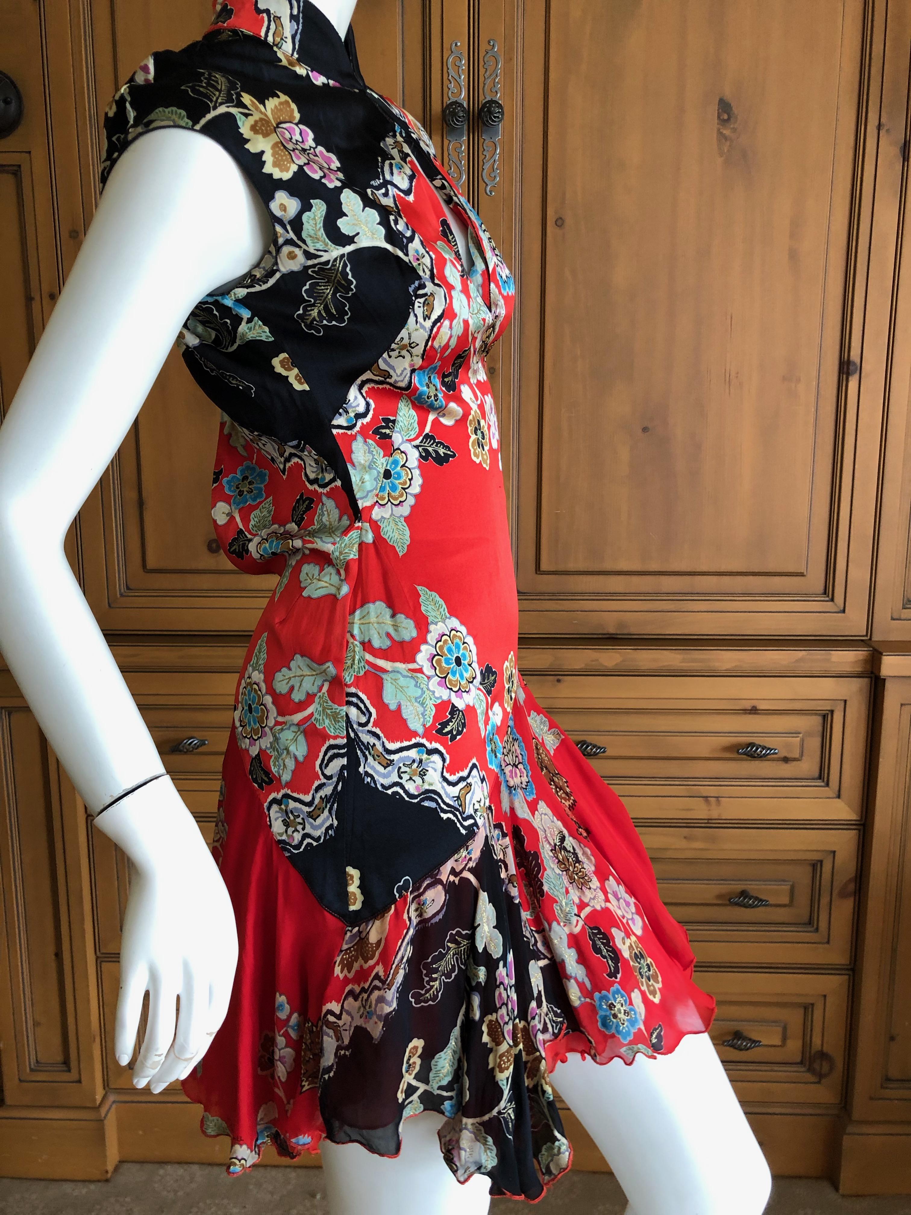 Women's Roberto Cavalli Spring 2003 Silk Cheongsam Style High Collar Floral Dress  For Sale