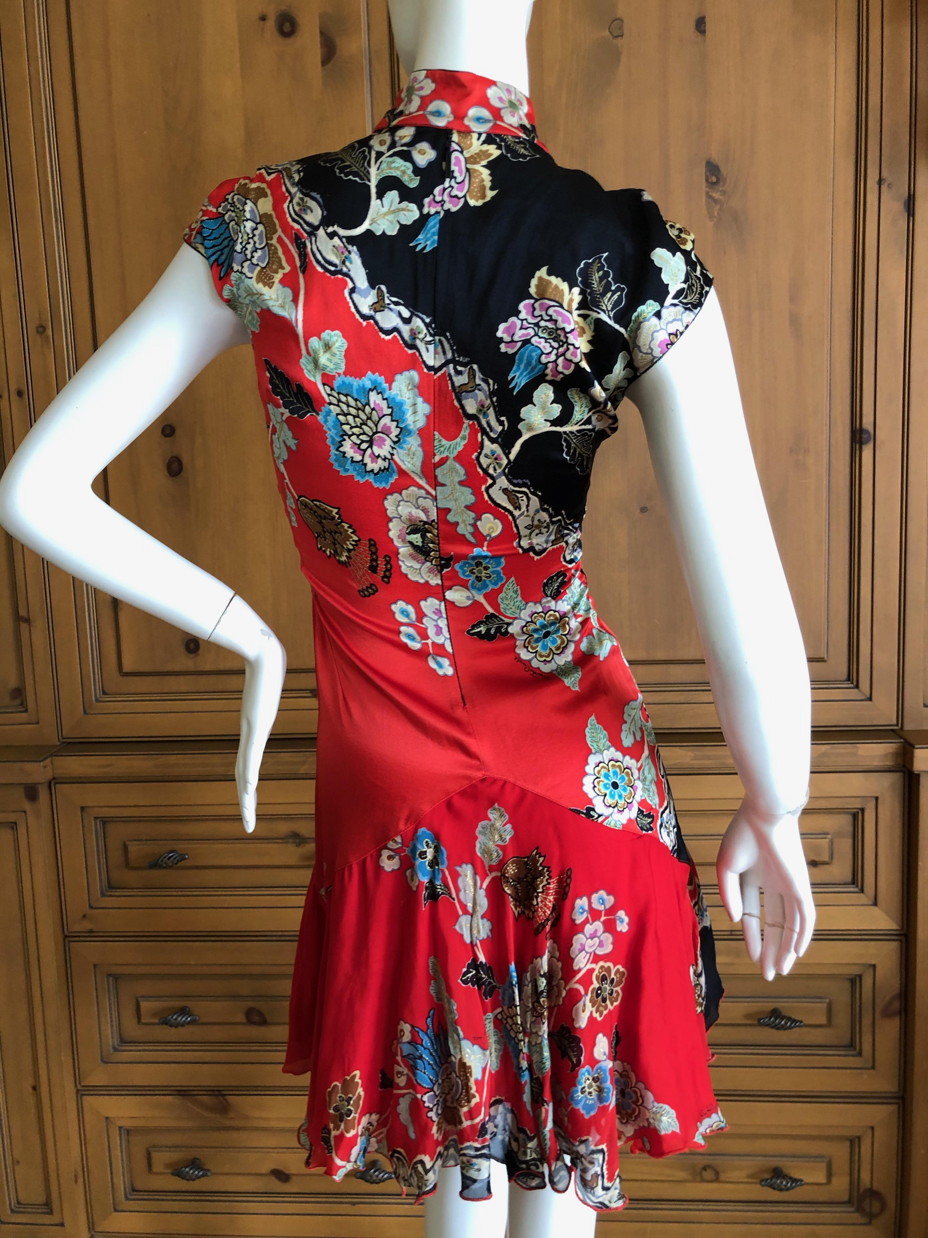 Roberto Cavalli Spring 2003 Silk Cheongsam Style High Collar Floral Dress  For Sale 1