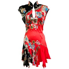 Roberto Cavalli Spring 2003 Silk Cheongsam Style High Collar Floral Dress
