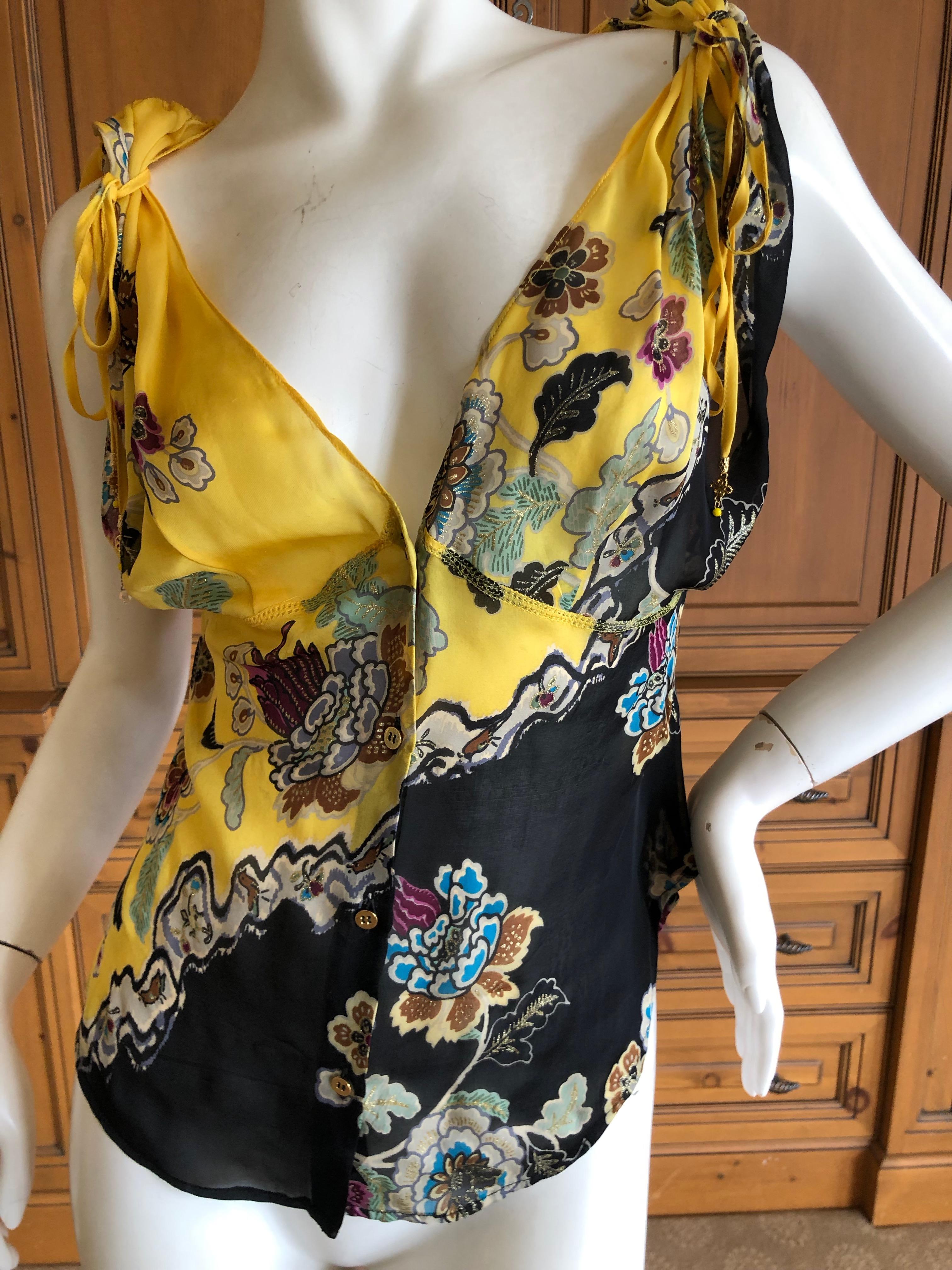Roberto Cavalli Spring 2003 Silk Chinoiserie Style Floral Top 
Size M
Bust 36