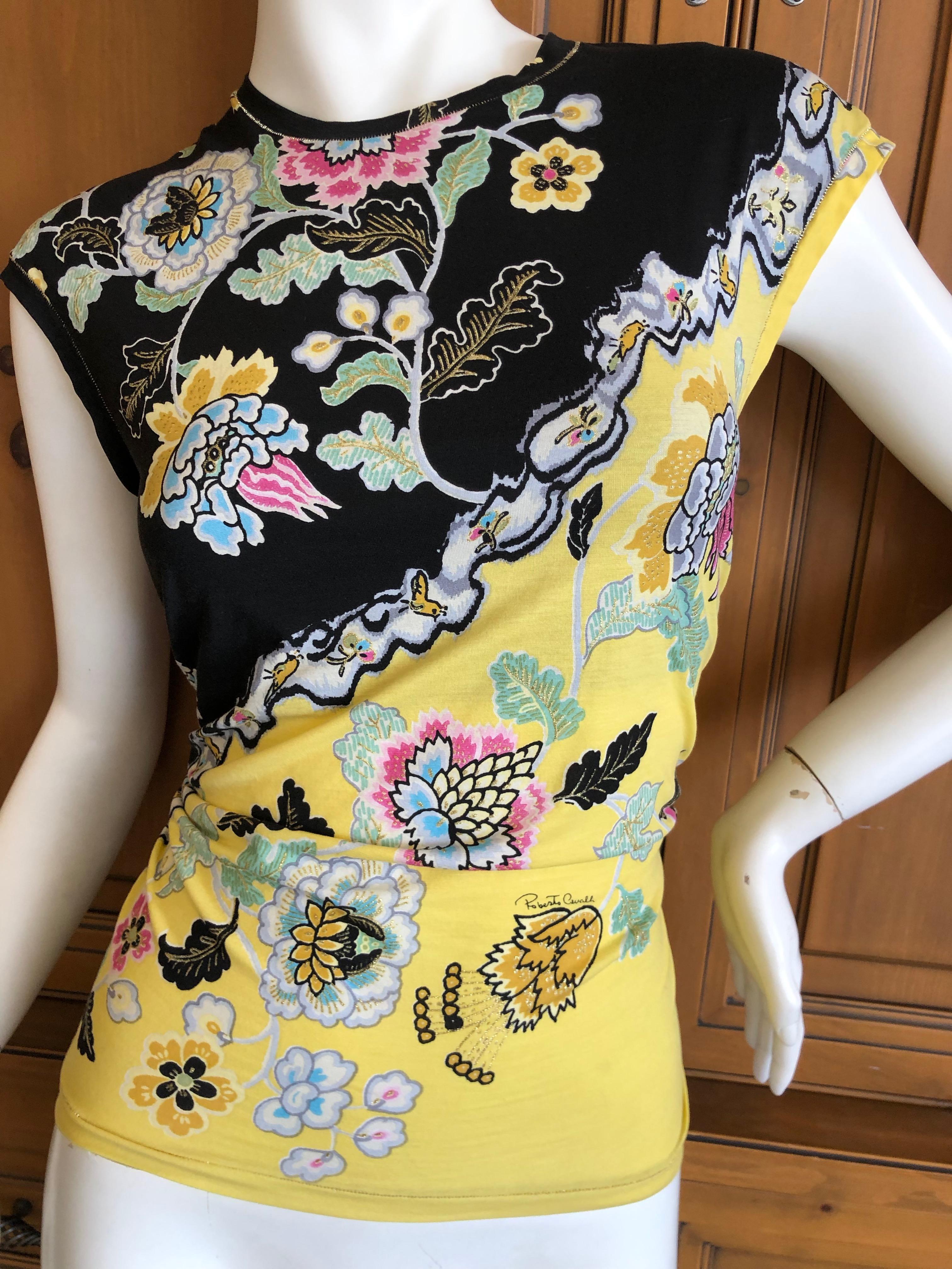 Roberto Cavalli Spring 2003 Silk Chinoiserie Style Floral Top 
Size S, there is a lot of stretch
Bust 34