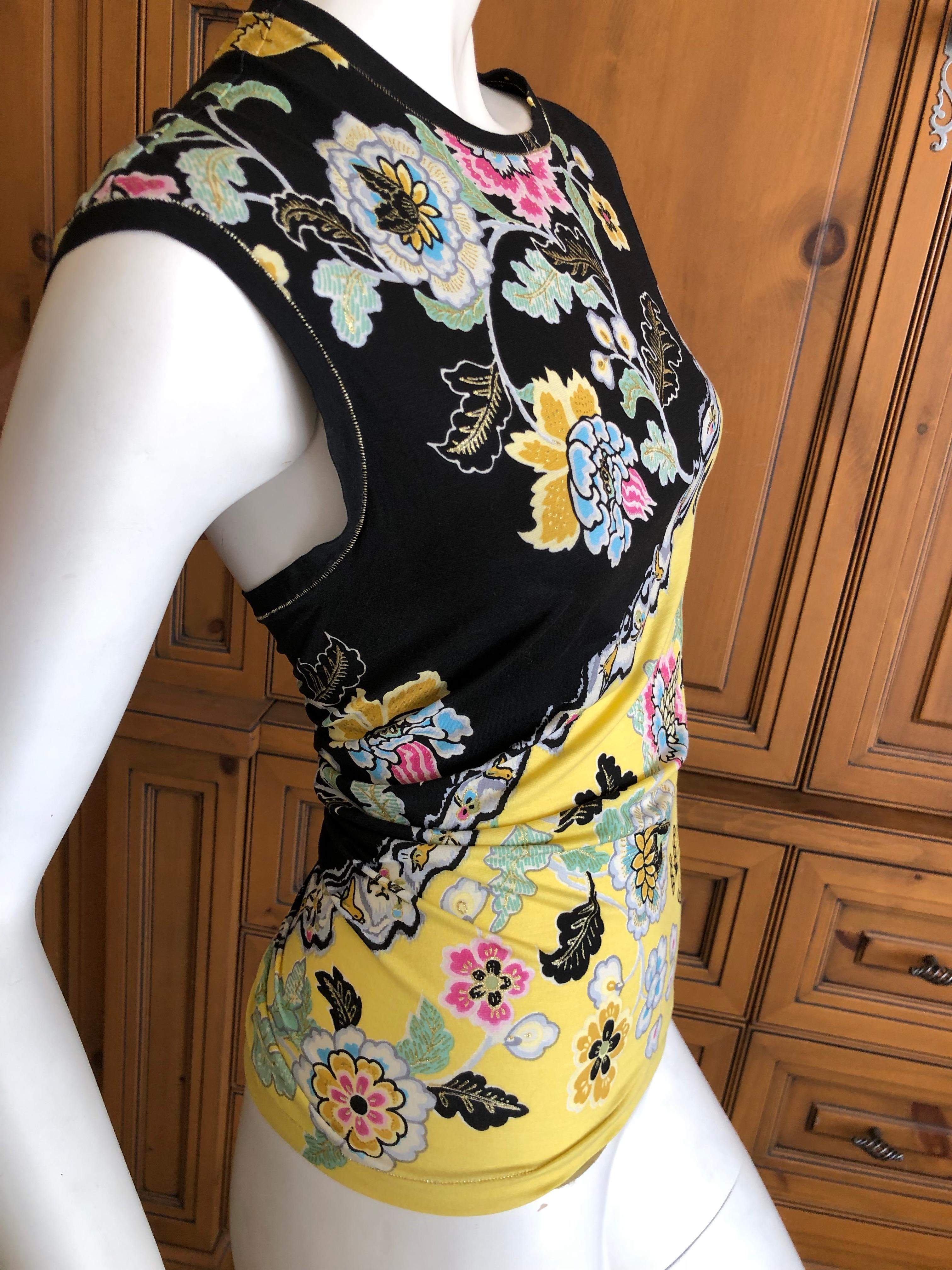 Roberto Cavalli Spring 2003 Silk Chinoiserie Style Floral Top  In Excellent Condition For Sale In Cloverdale, CA