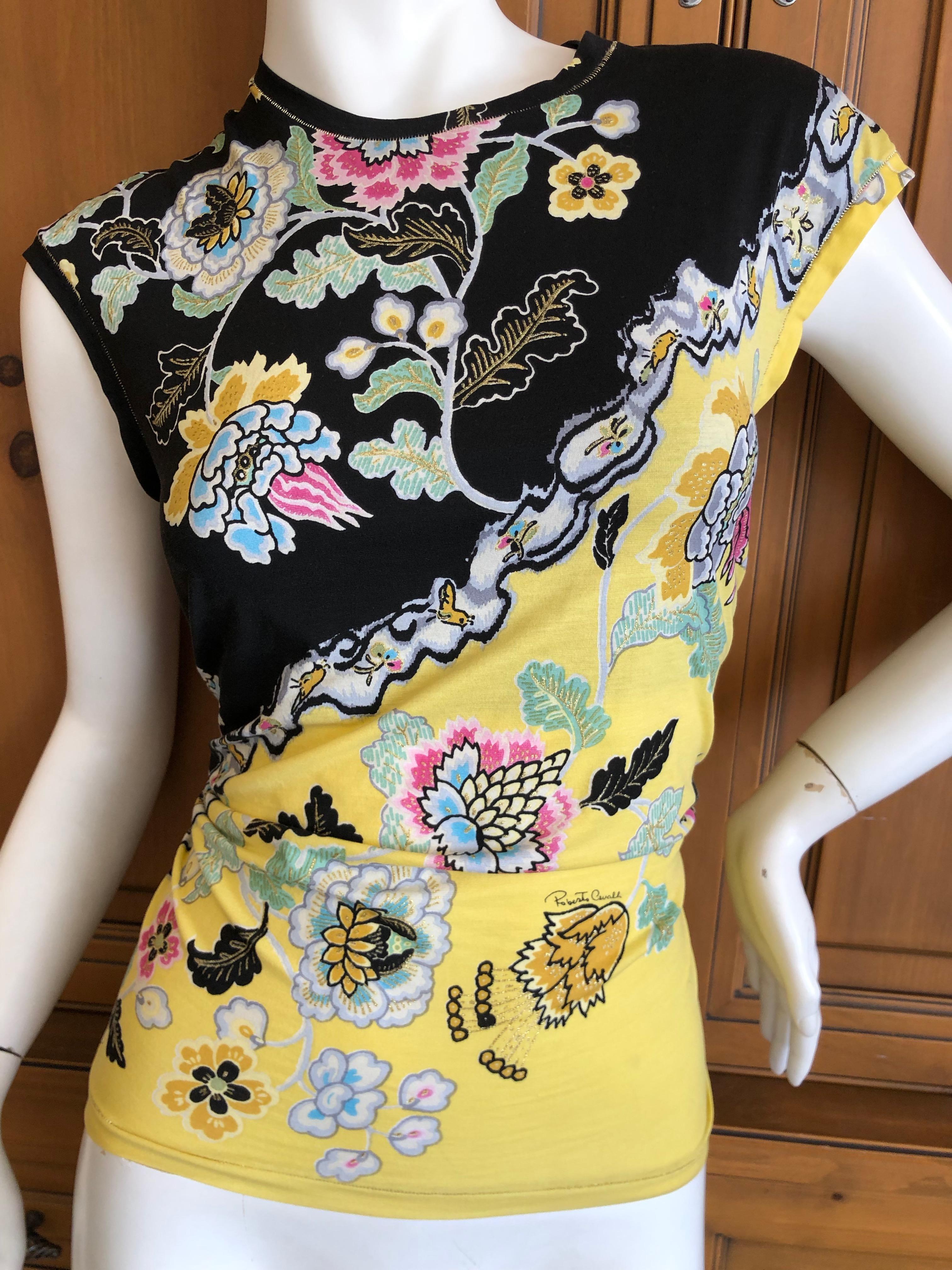 Women's Roberto Cavalli Spring 2003 Silk Chinoiserie Style Floral Top  For Sale
