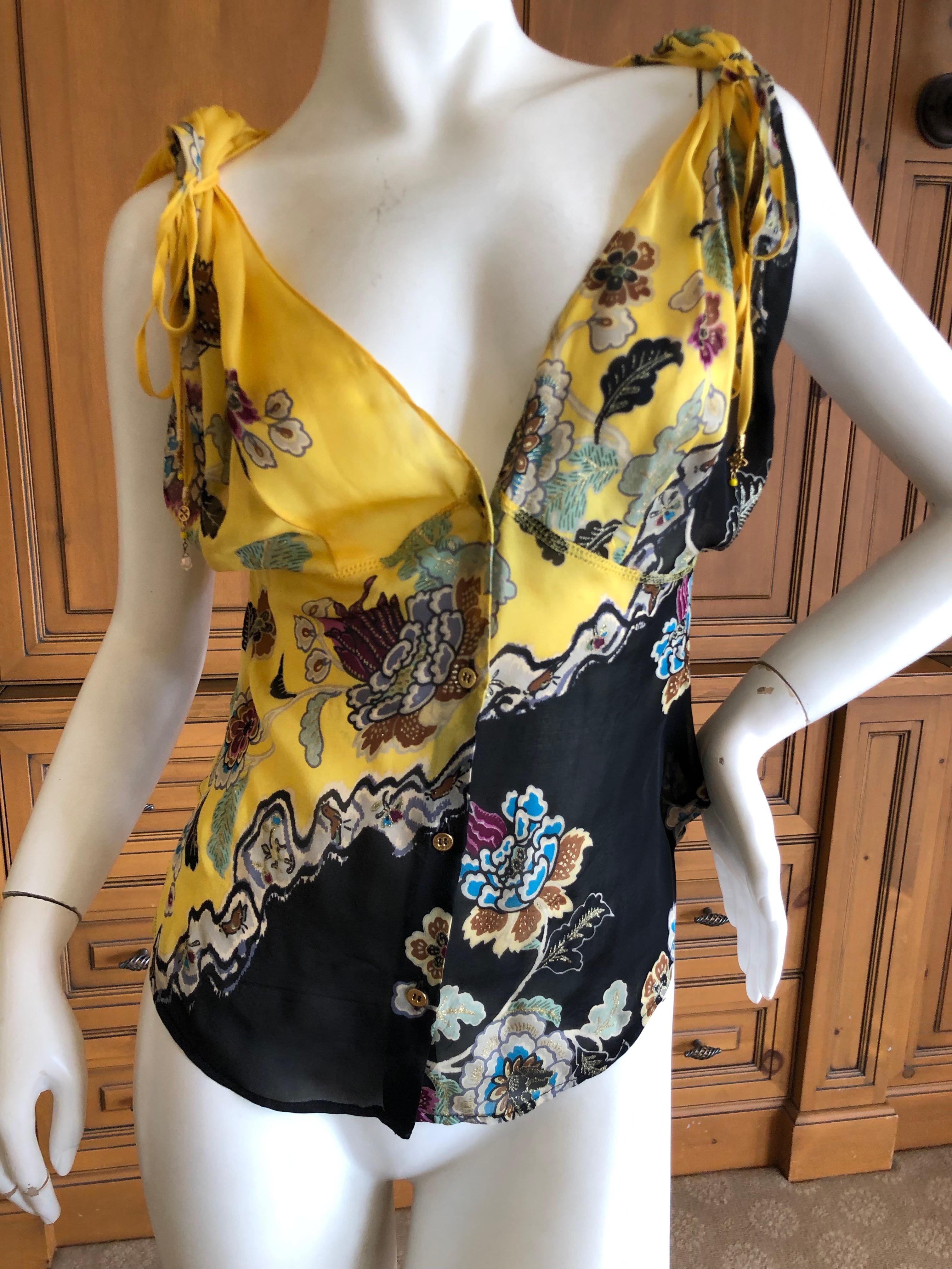 Roberto Cavalli Spring 2003 Silk Chinoiserie Style Floral Top 1