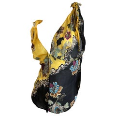 Roberto Cavalli Spring 2003 Silk Chinoiserie Style Floral Top 