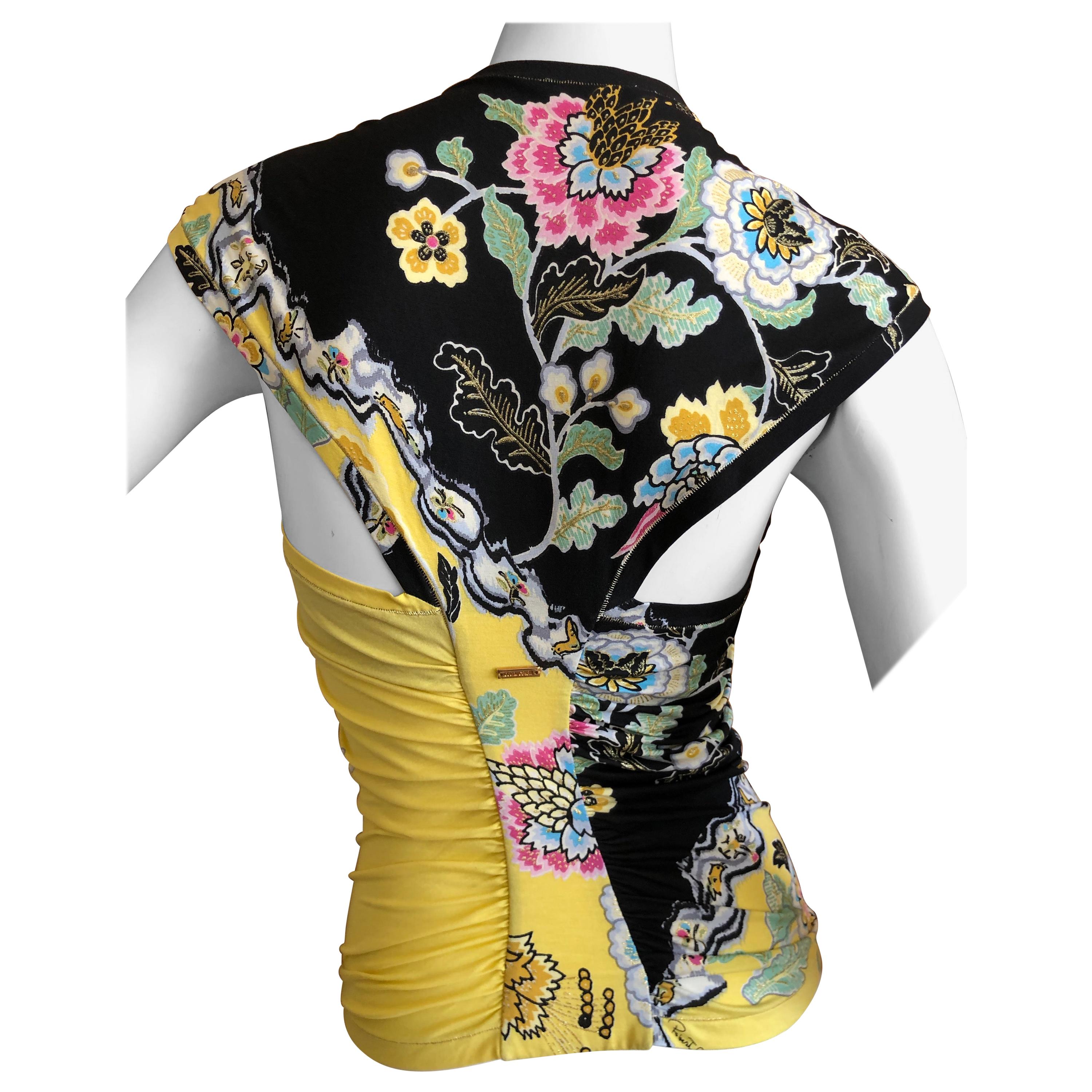 Roberto Cavalli Spring 2003 Silk Chinoiserie Style Floral Top  For Sale