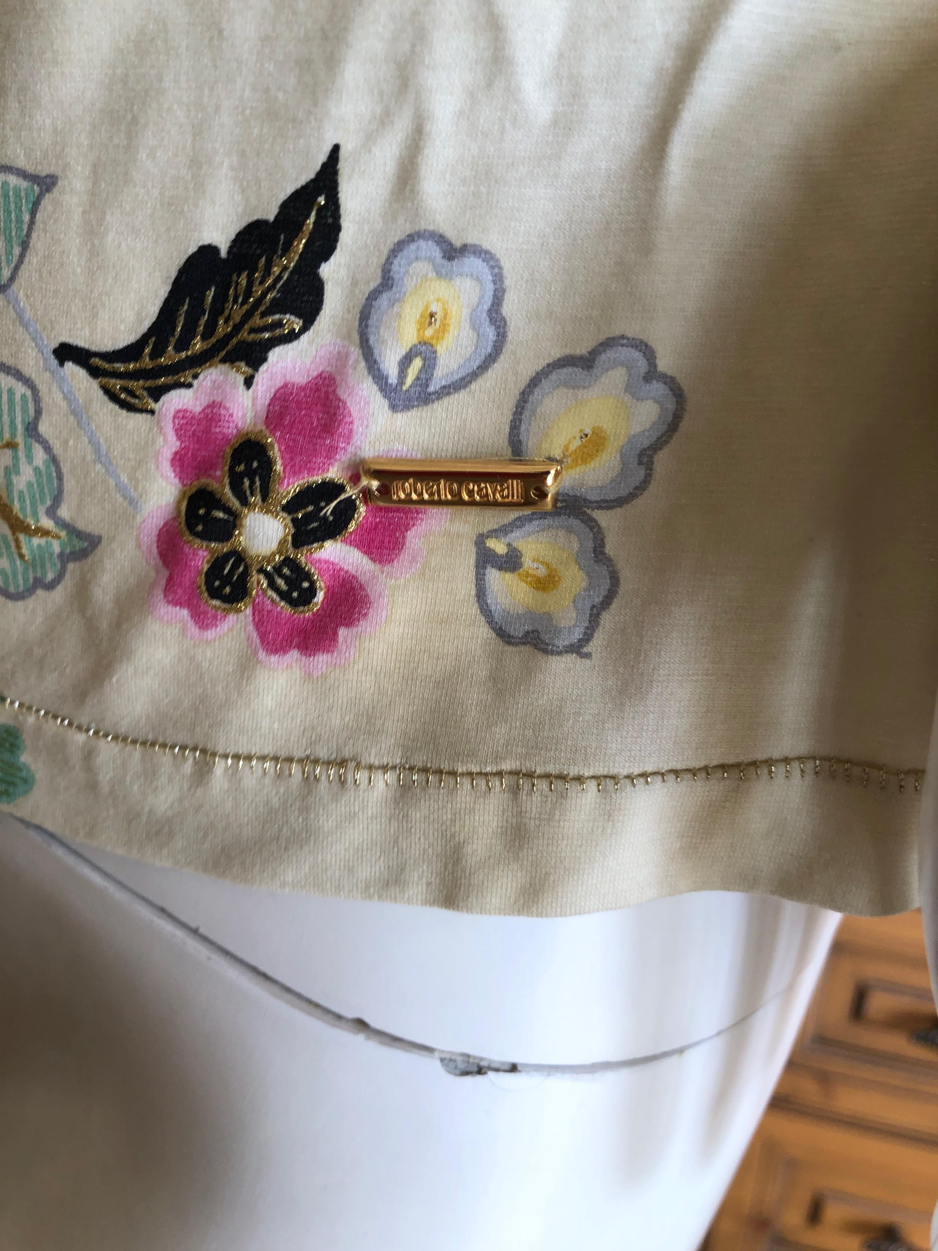 Roberto Cavalli Spring 2003 Silk Chinoiserie Style Floral Top Size Large In Excellent Condition For Sale In Cloverdale, CA