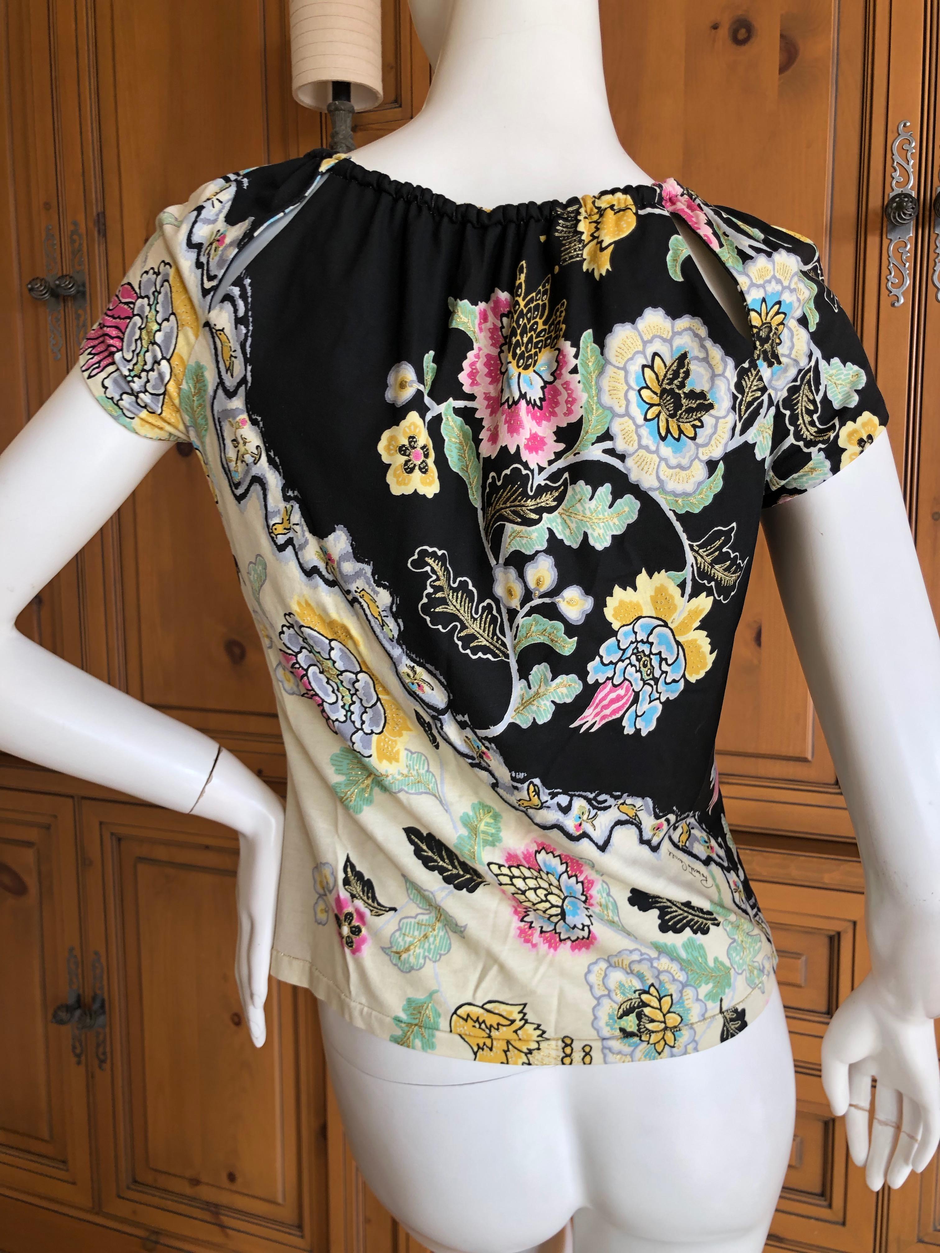 Women's Roberto Cavalli Spring 2003 Silk Chinoiserie Style Floral Top Size Large For Sale