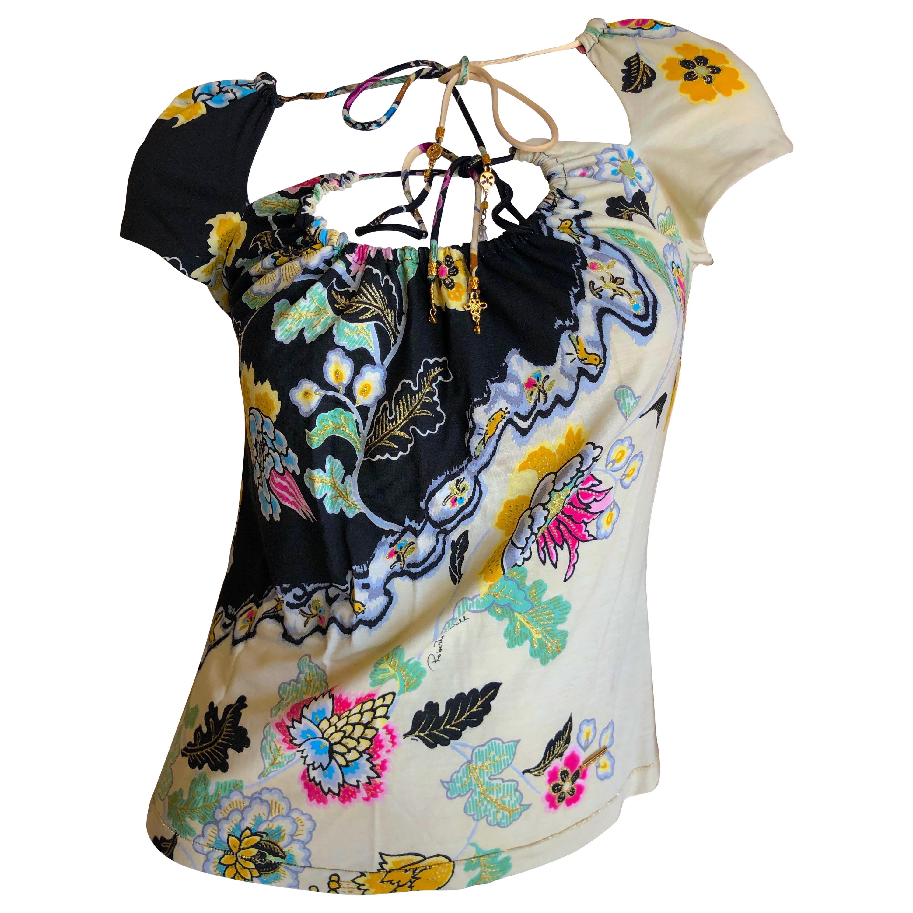 Roberto Cavalli Spring 2003 Silk Chinoiserie Style Floral Top Size ...