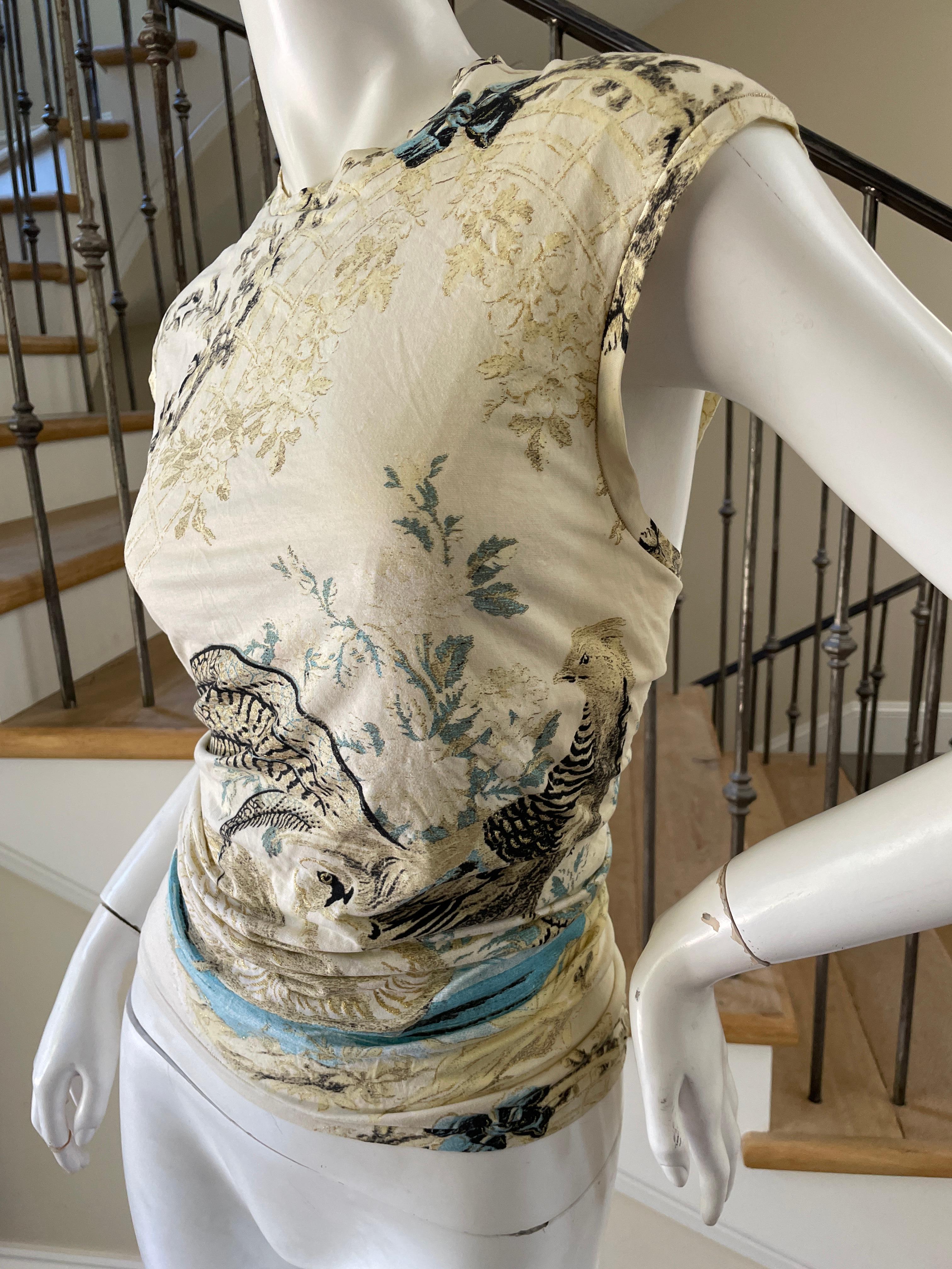 Women's Roberto Cavalli Spring 2003 Silk Chinoiserie Style Pheasant and Floral Top