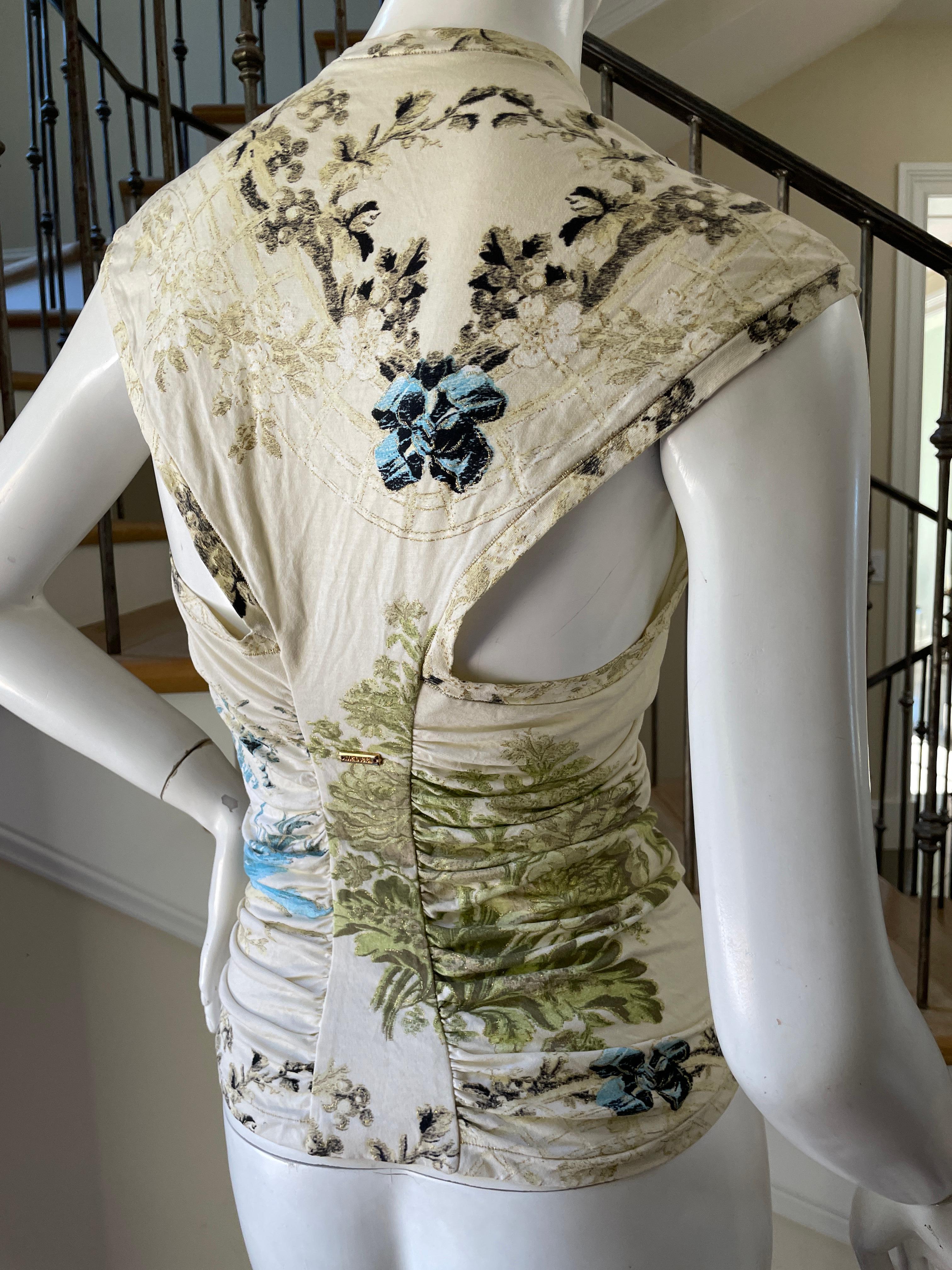 Roberto Cavalli Spring 2003 Silk Chinoiserie Style Pheasant and Floral Top 1