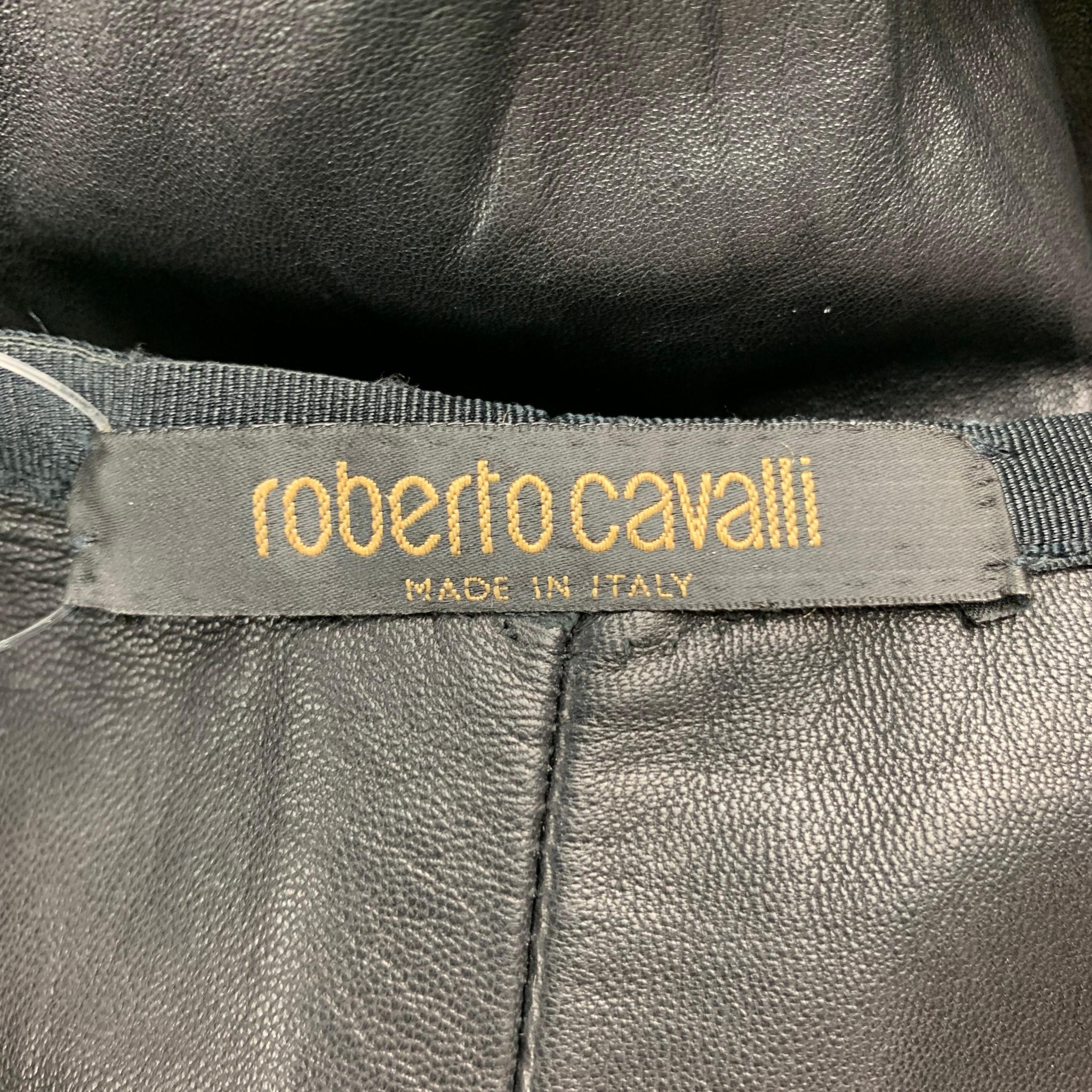 ROBERTO CAVALLI Spring 2003 Size S Black & Red Dragon Embroidered Leather Pants 2