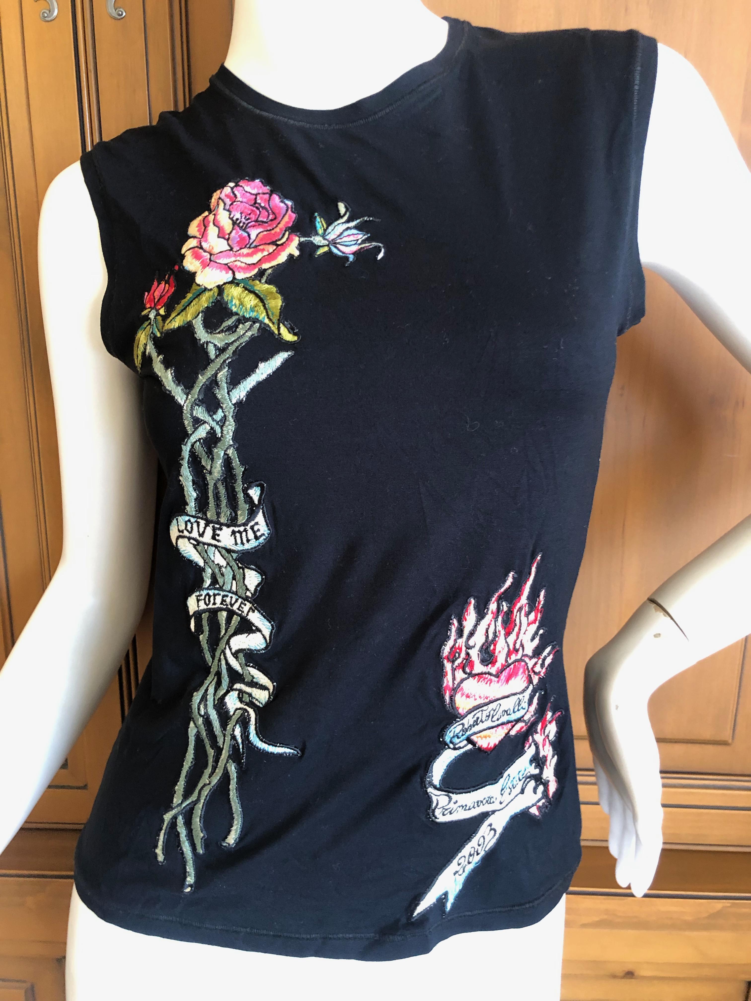 Roberto Cavalli Spring 2003 Tattoo Embroidered Cotton Tank Top In Excellent Condition In Cloverdale, CA