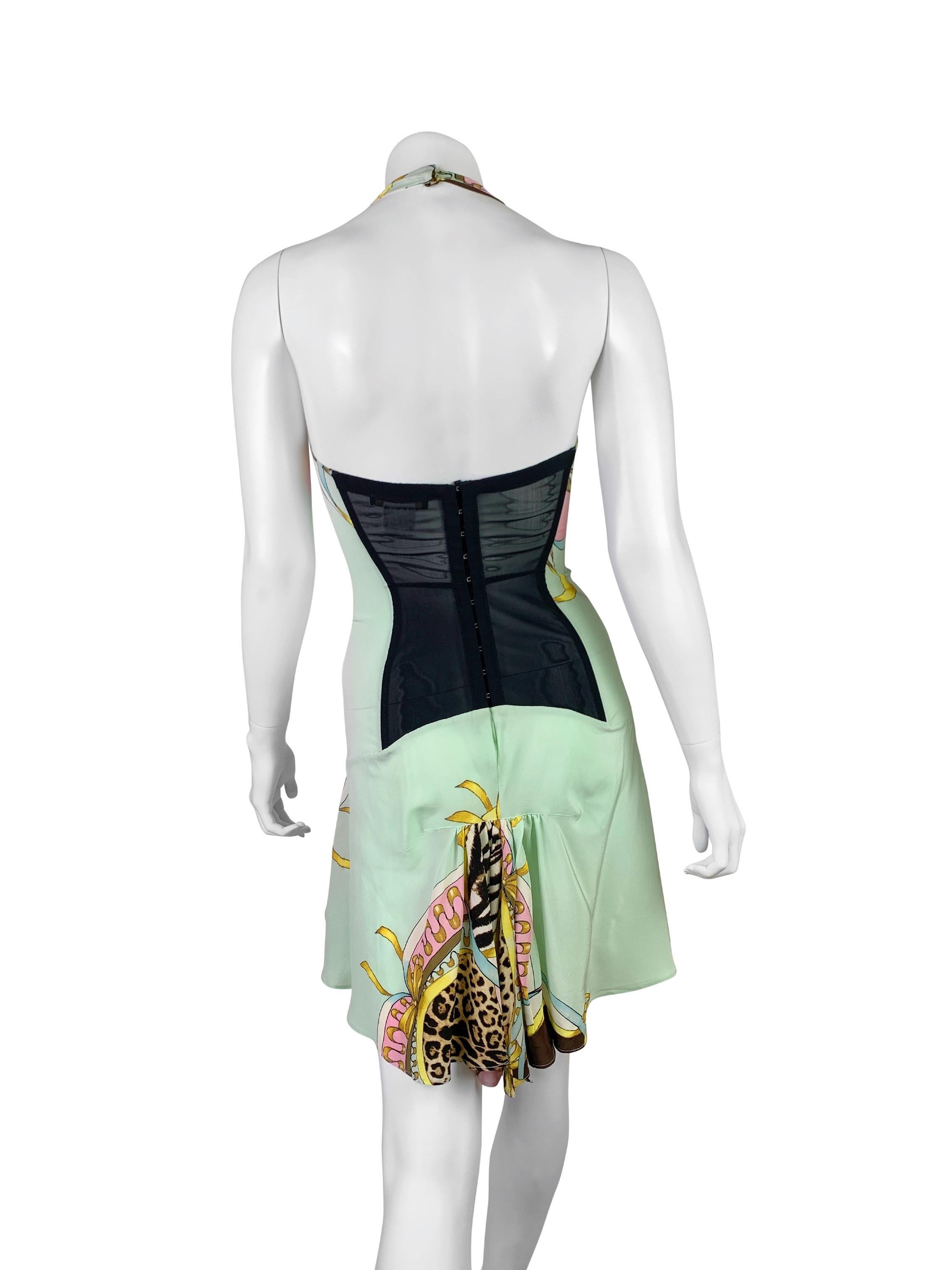 Roberto Cavalli Frühjahr 2004 Korsett-Mini-Seidenkleid (Beige)
