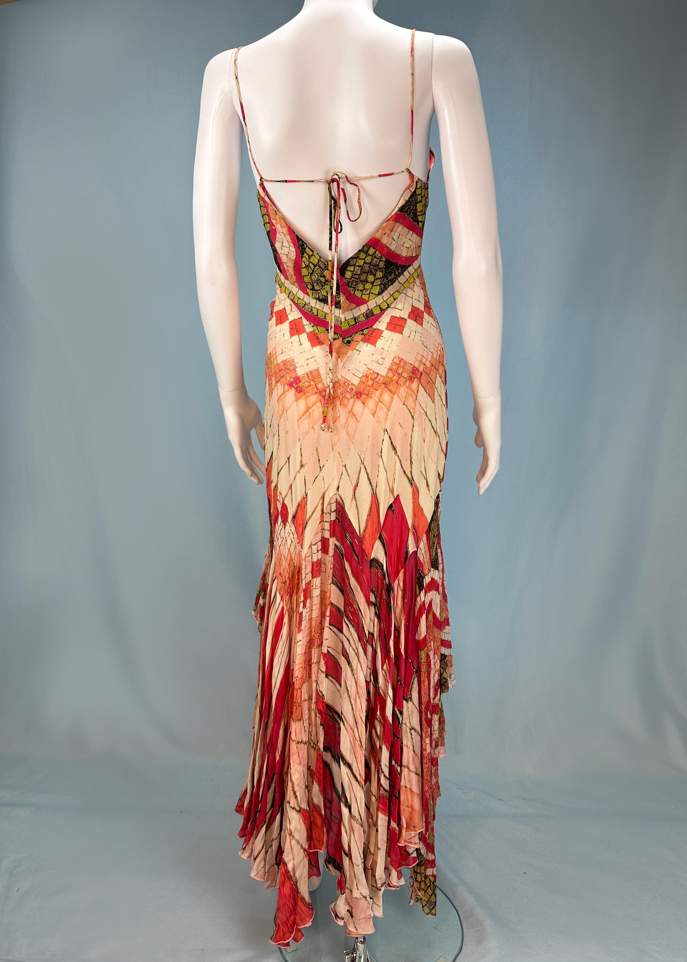 Roberto Cavalli Spring 2004 Silk Ruffle Dress In Good Condition In Hertfordshire, GB