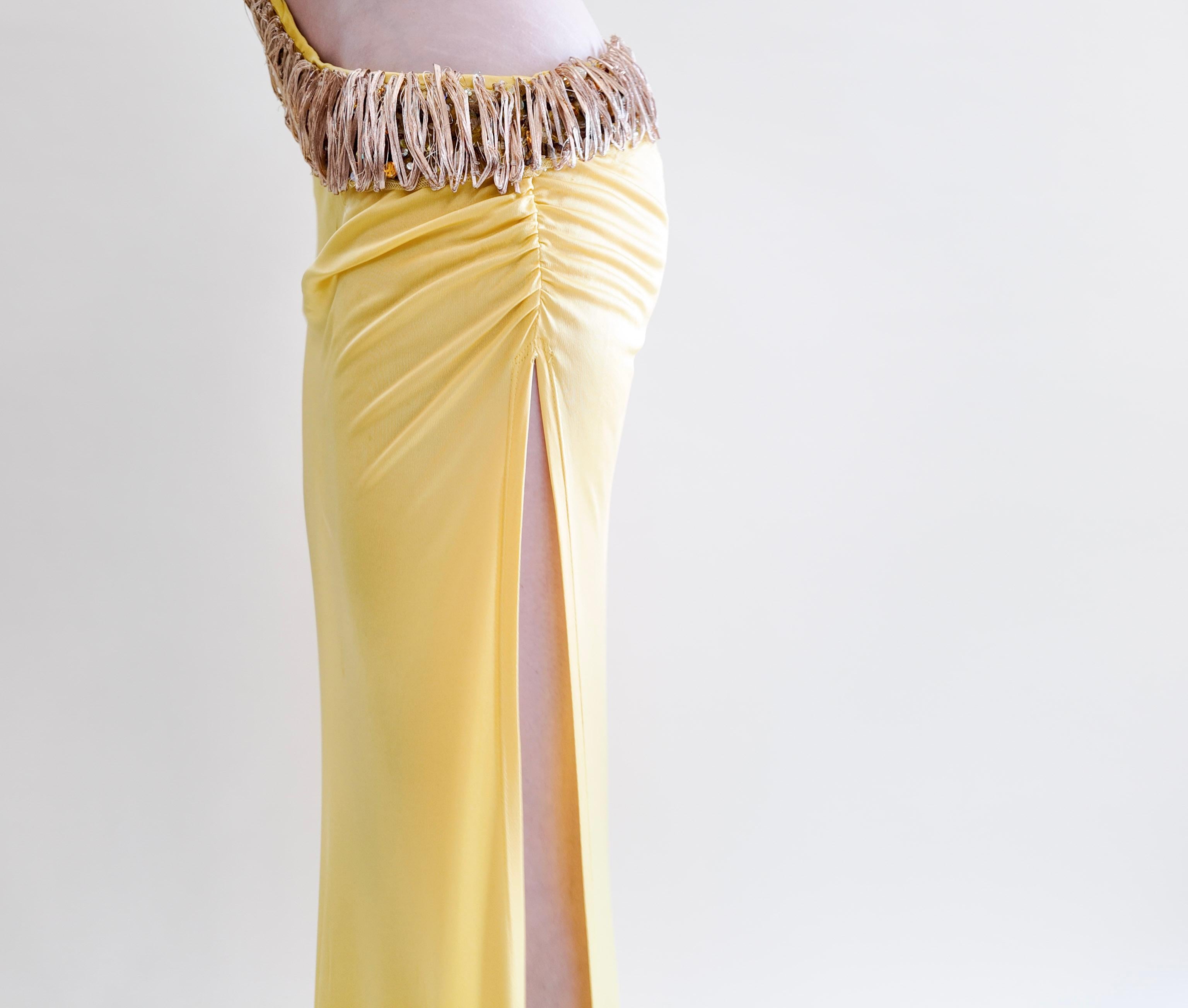Roberto Cavalli Spring 2005 Documented Runway Yellow Cut Out Gown For Sale 6