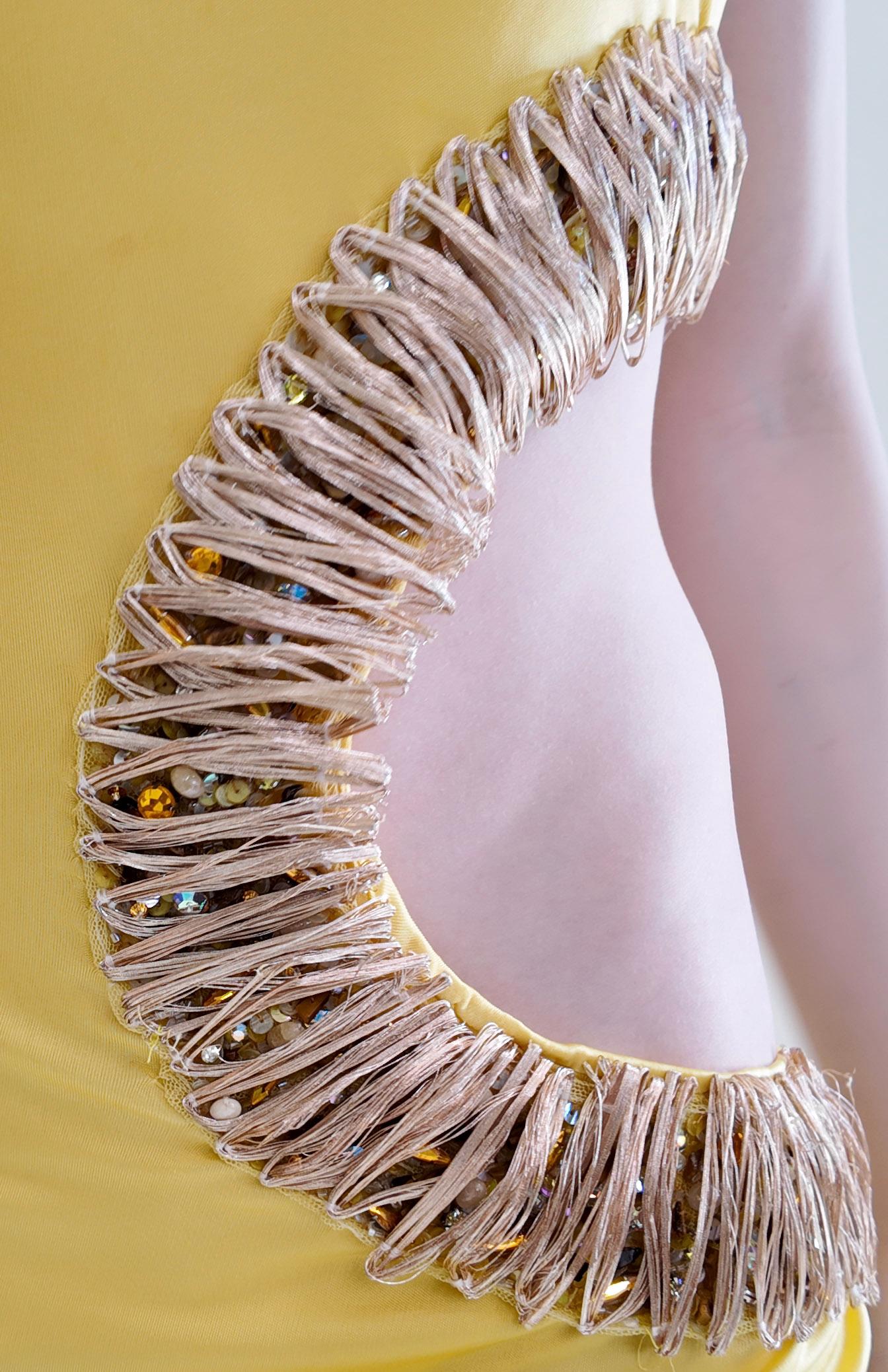 Roberto Cavalli Spring 2005 Documented Runway Yellow Cut Out Gown For Sale 7