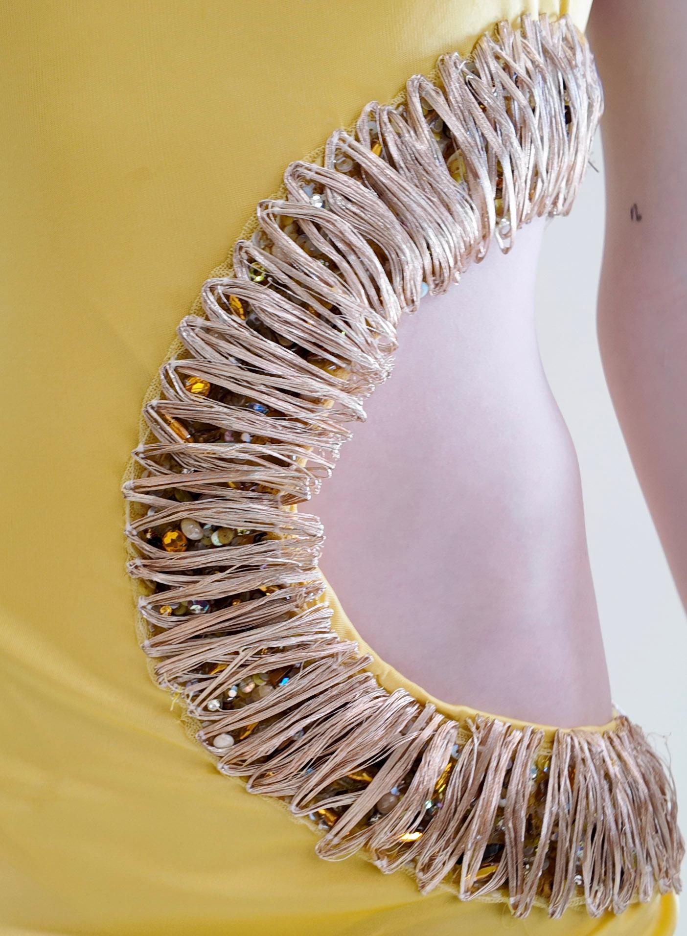 Roberto Cavalli Spring 2005 Documented Runway Yellow Cut Out Gown For Sale 8