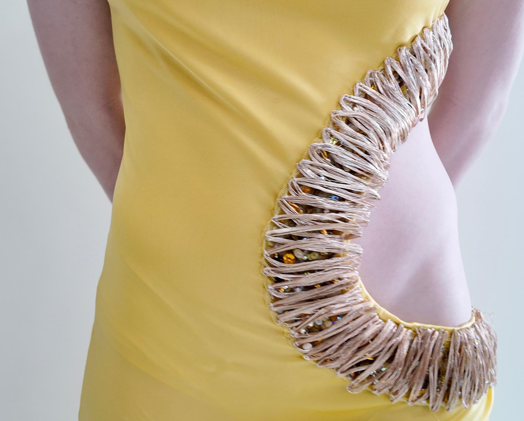Roberto Cavalli Spring 2005 Documented Runway Yellow Cut Out Gown For Sale 4