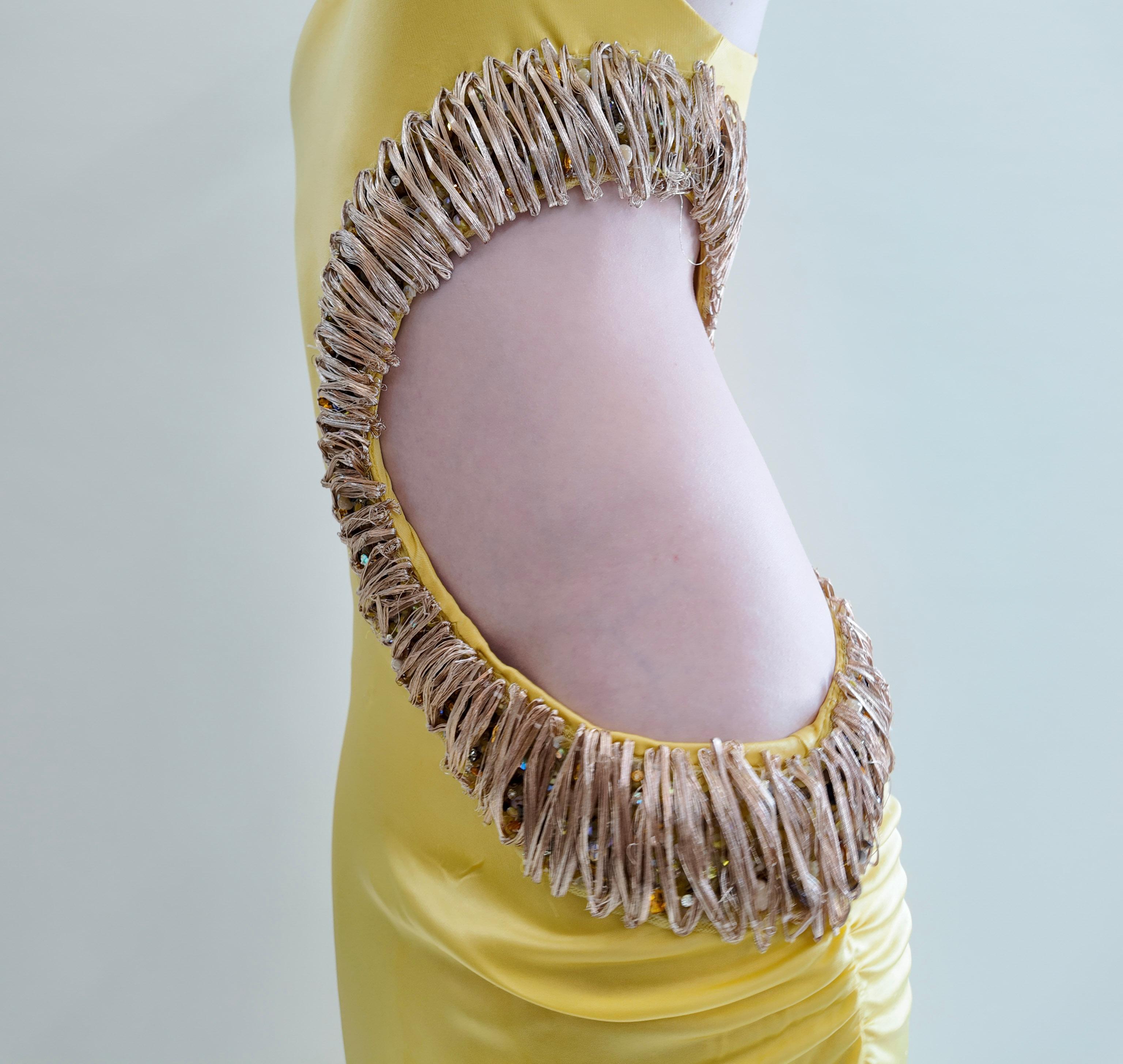 Roberto Cavalli Spring 2005 Documented Runway Yellow Cut Out Gown For Sale 5