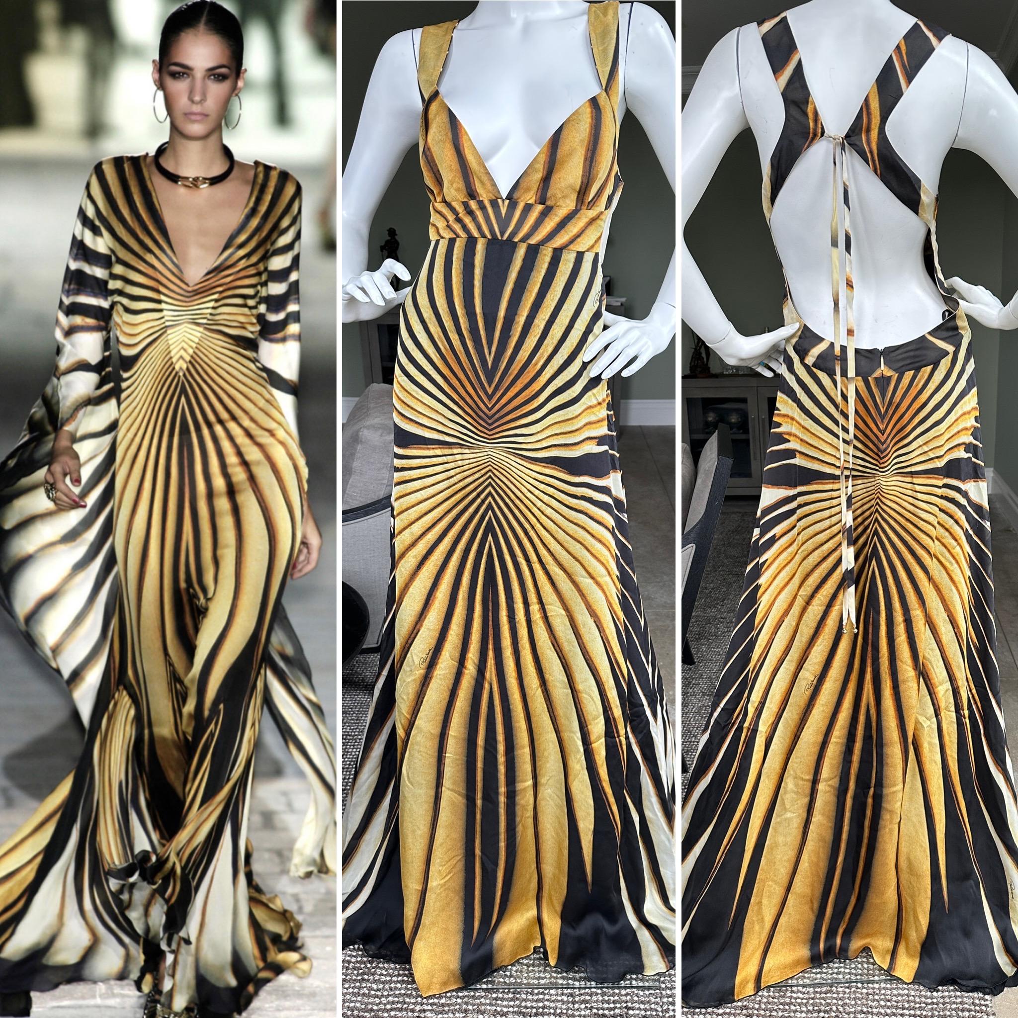 Roberto Cavalli Iconic Spring 2007 Butterfly Stripe Silk Evening Dress
 Dress Size 44
 Bust 36