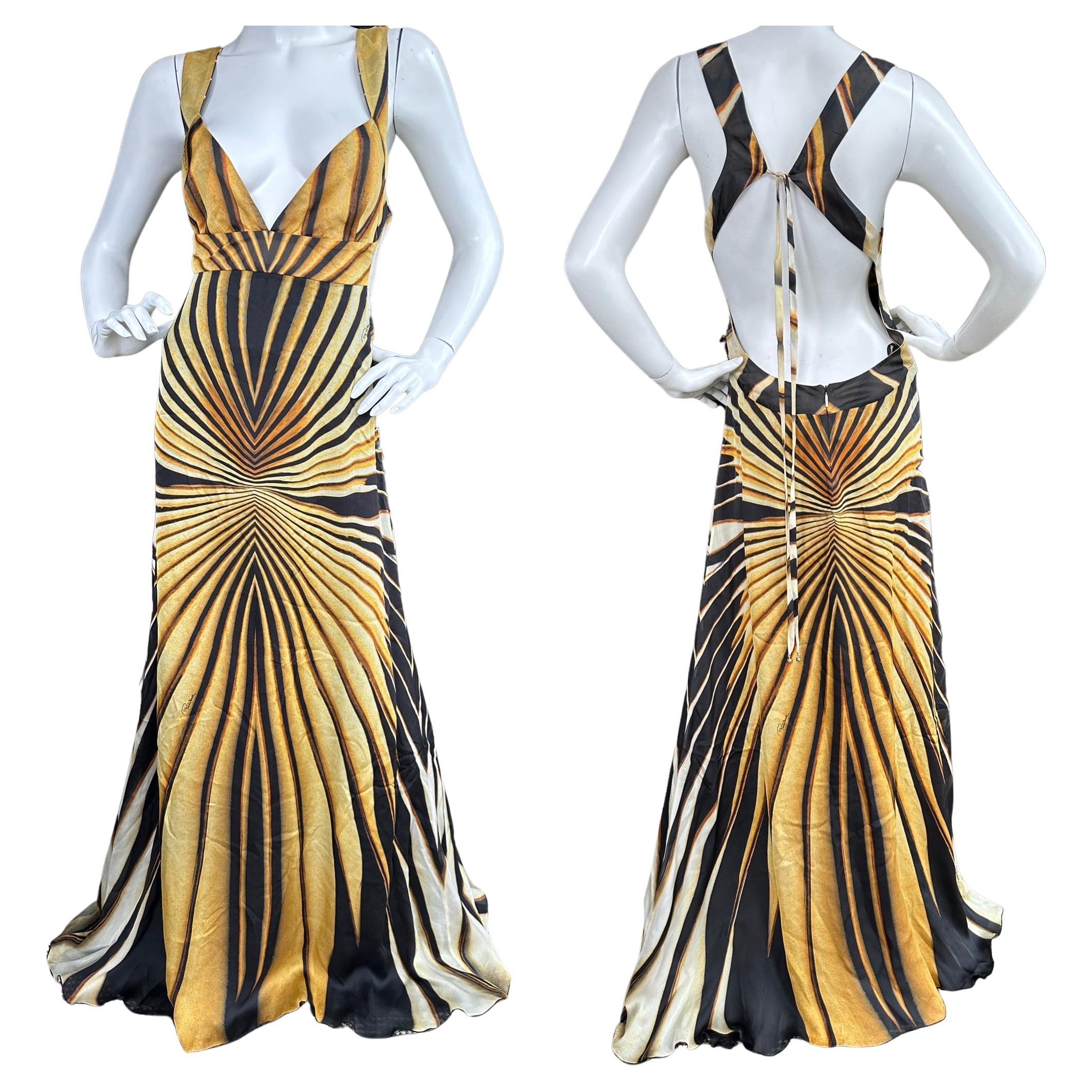 Roberto Cavalli Spring 2007 Butterfly Stripe Silk Evening Dress For Sale