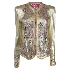 Roberto Cavalli Spring 2007 Gold metallic lambskin jacket dragons