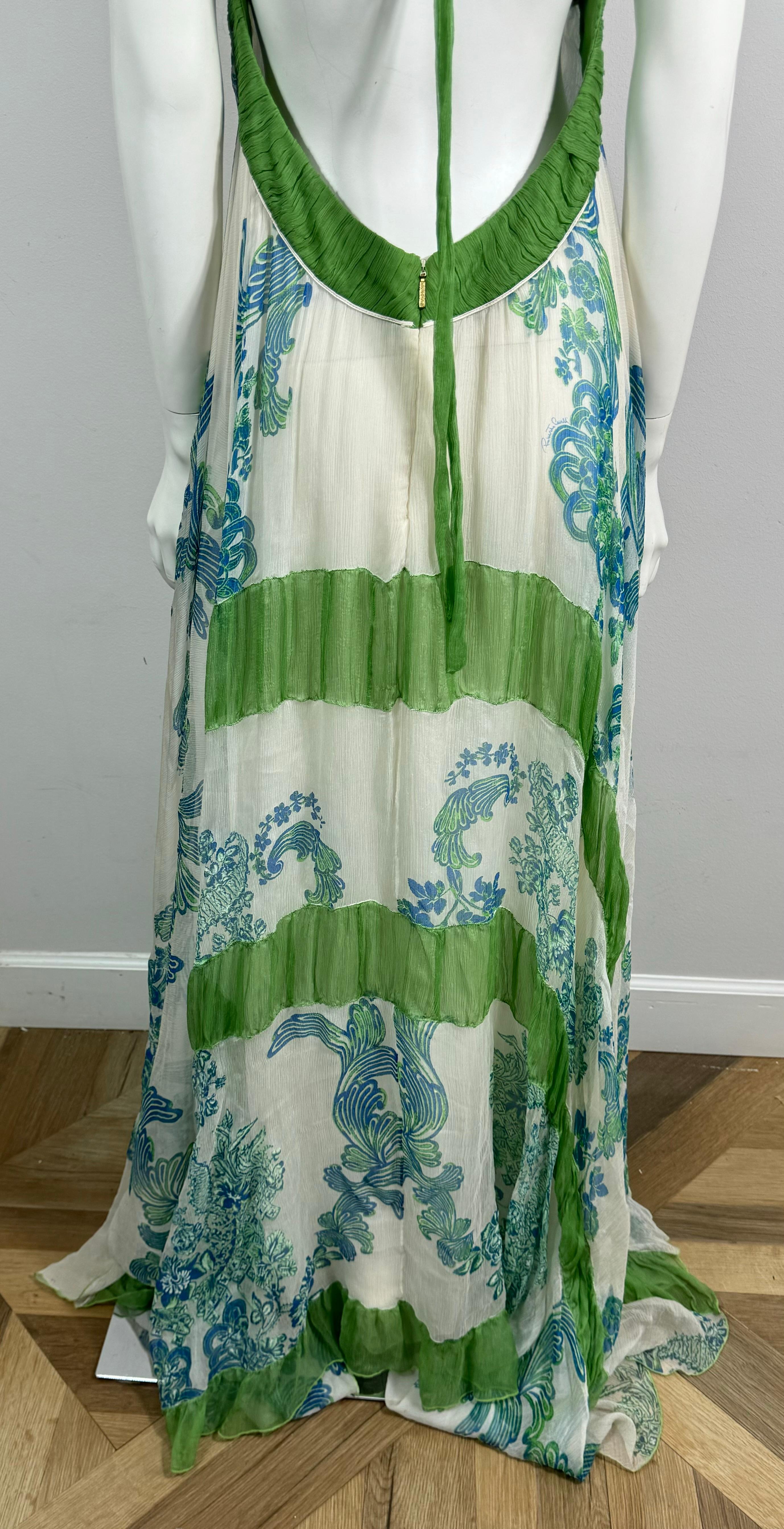 Roberto Cavalli Spring 2007 Runway White Green and Aqua Chiffon Dress-Size 42 6