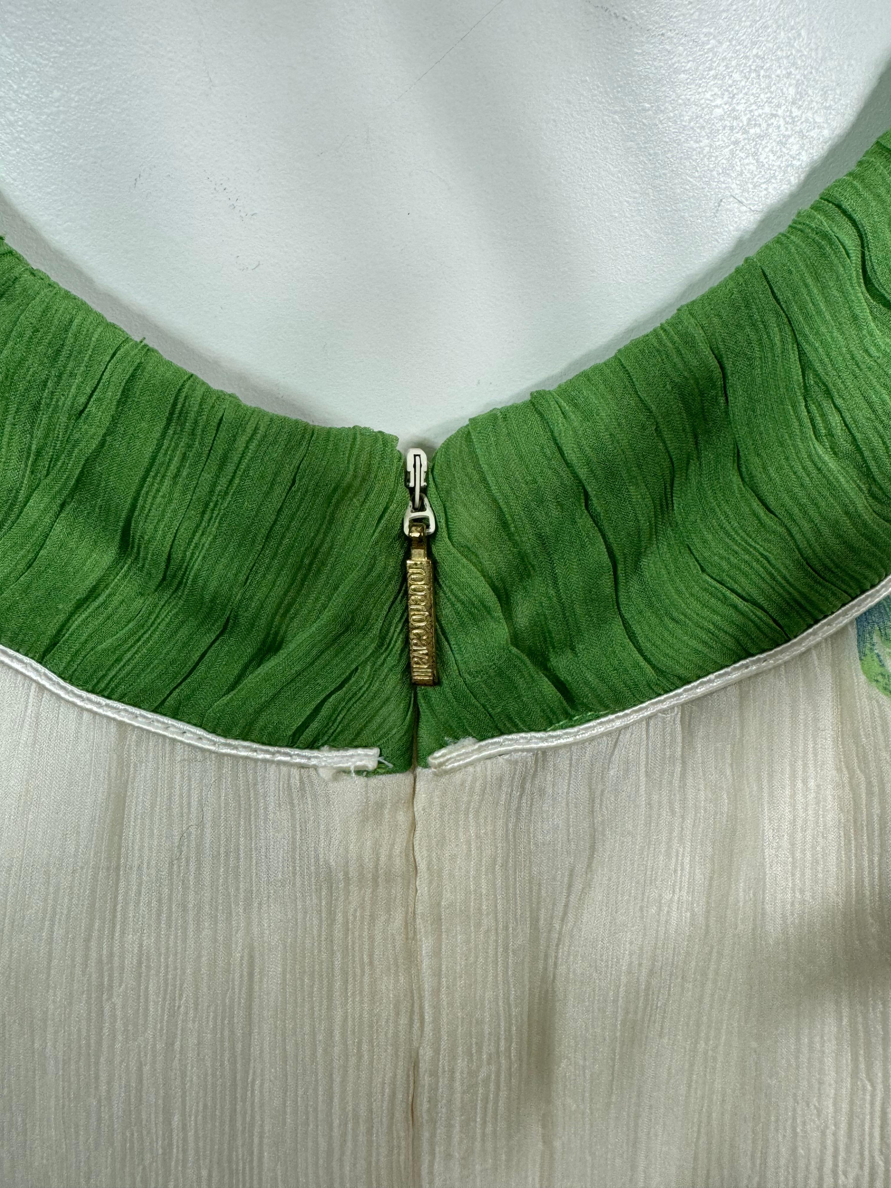 Roberto Cavalli Spring 2007 Runway White Green and Aqua Chiffon Dress-Size 42 7
