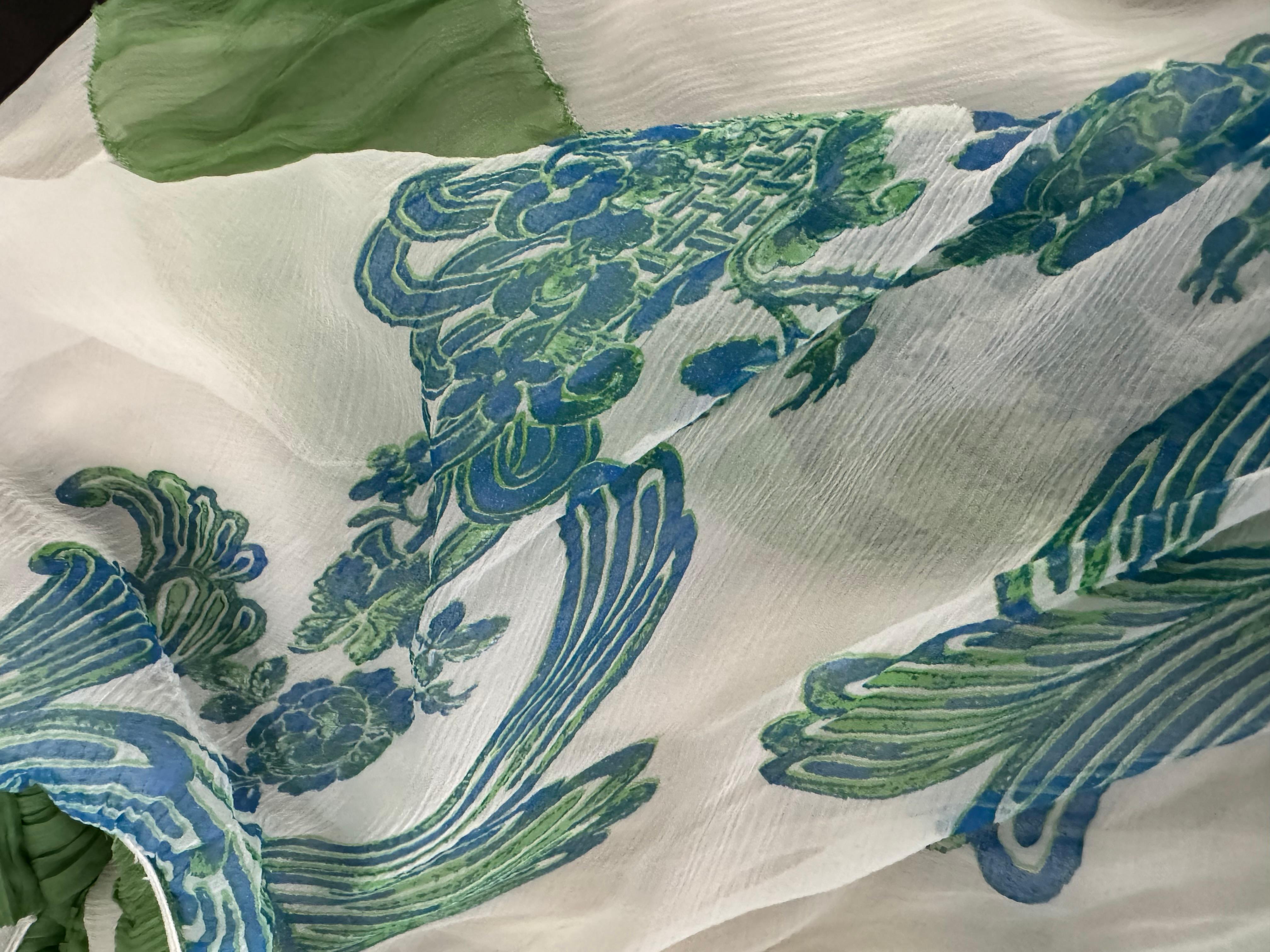 Roberto Cavalli Spring 2007 Runway White Green and Aqua Chiffon Dress-Size 42 10