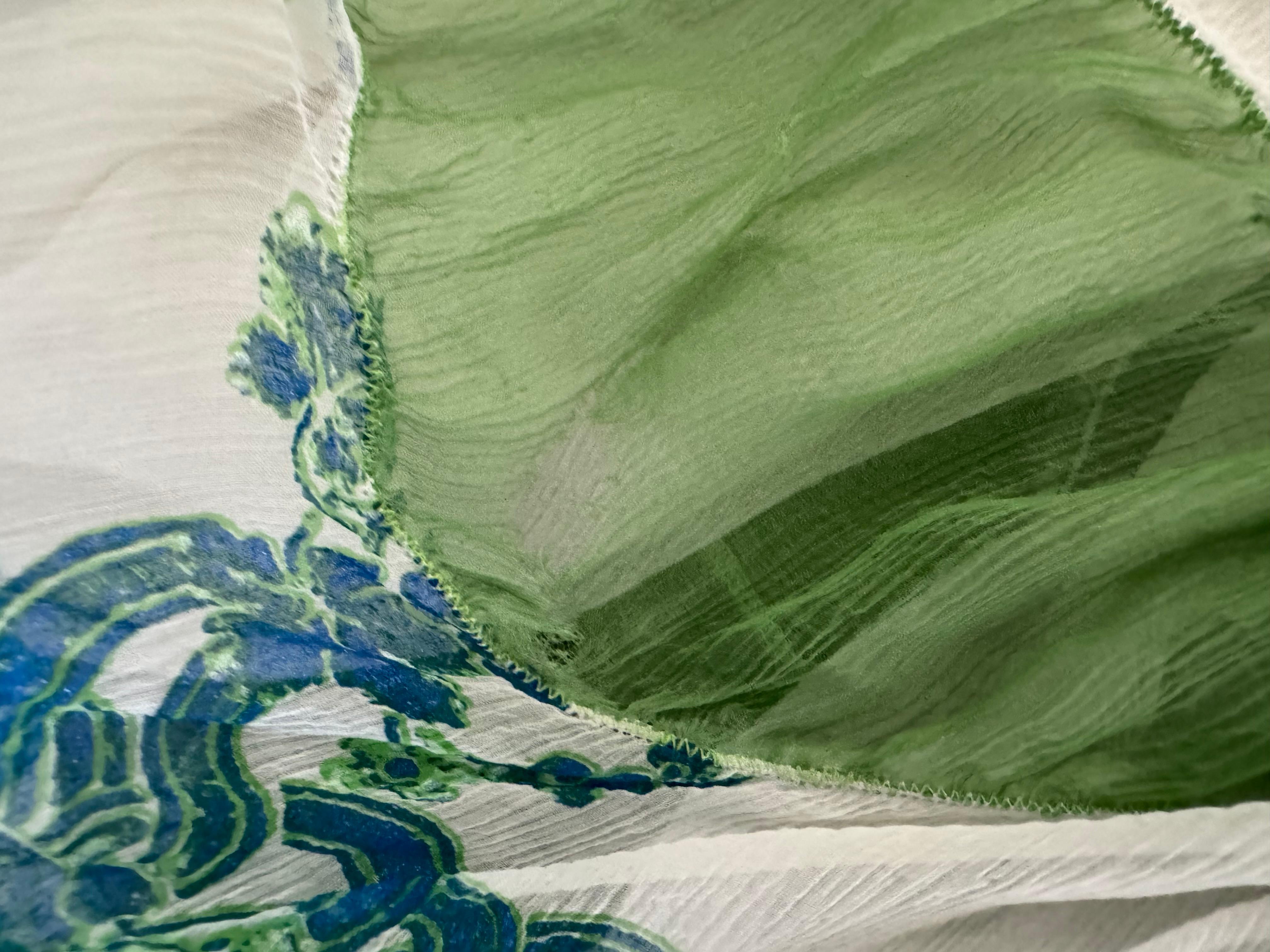 Roberto Cavalli Spring 2007 Runway White Green and Aqua Chiffon Dress-Size 42 11