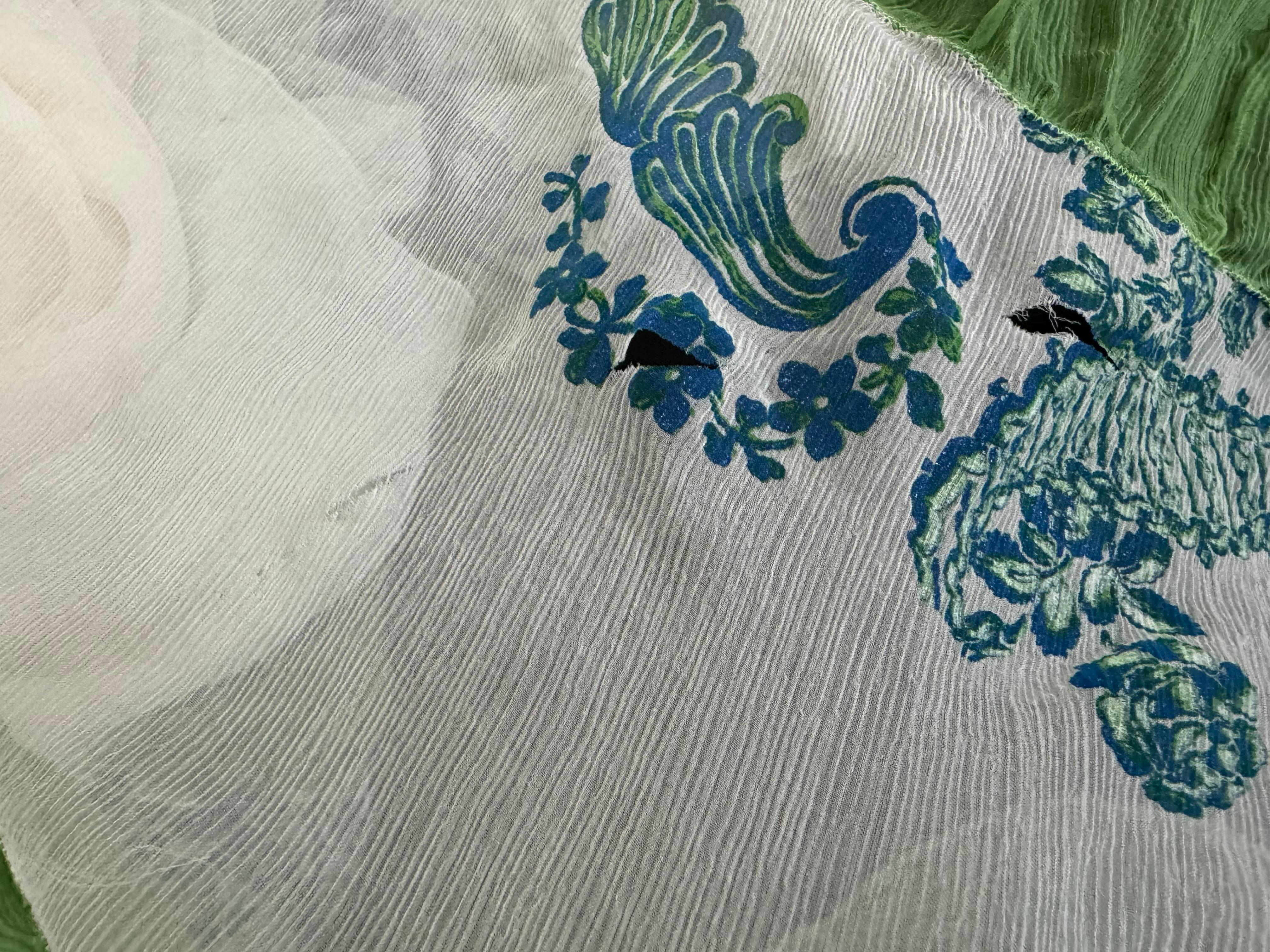 Roberto Cavalli Spring 2007 Runway White Green and Aqua Chiffon Dress-Size 42 14